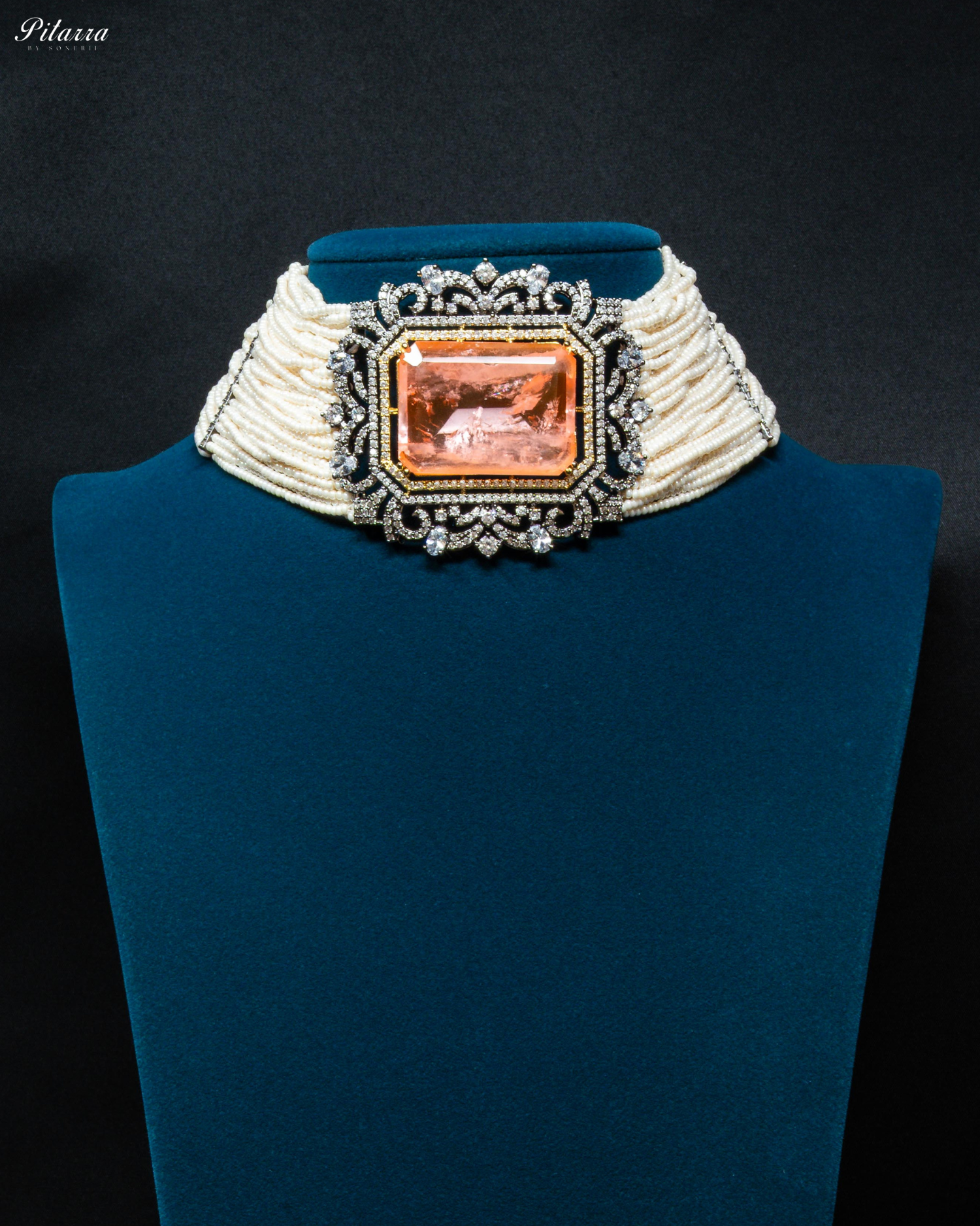 Peach Stone Doublet Pearl Choker Set