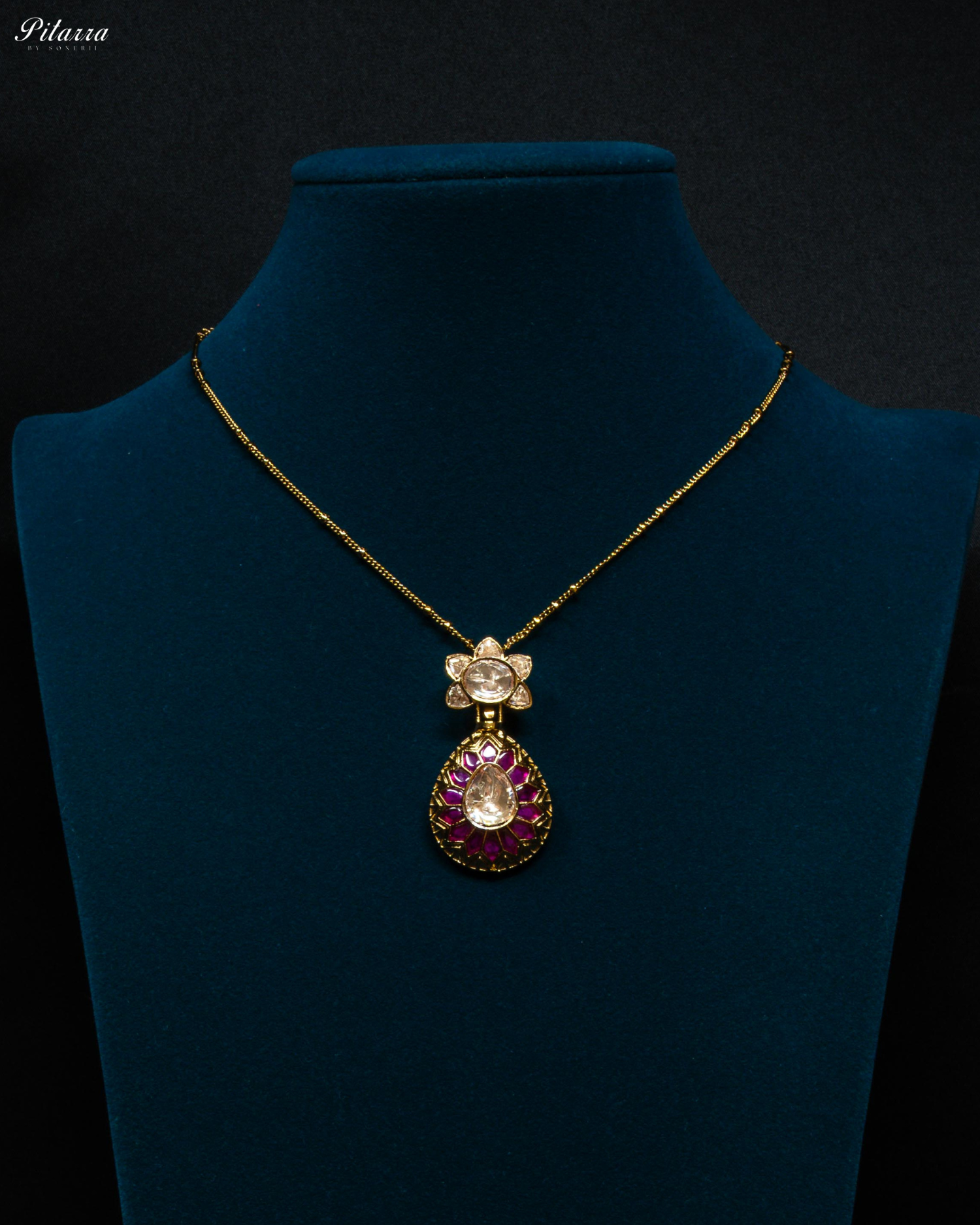 Pink Floral Polki Kundan Pendant Set