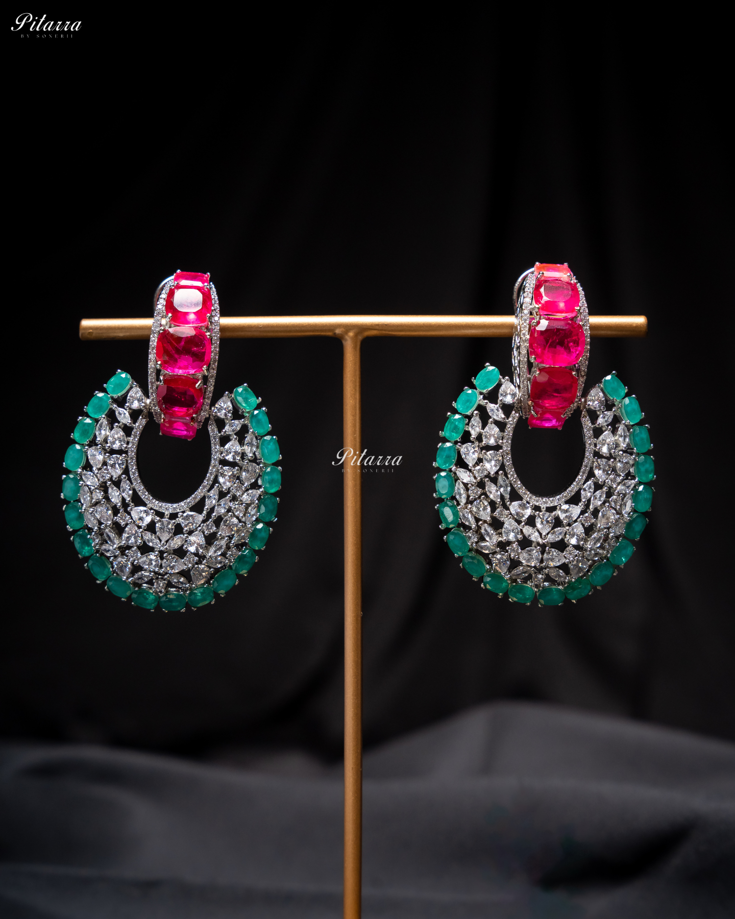 Pink Stone Emerald Layer Cubic Zirconia Dangler Earrings