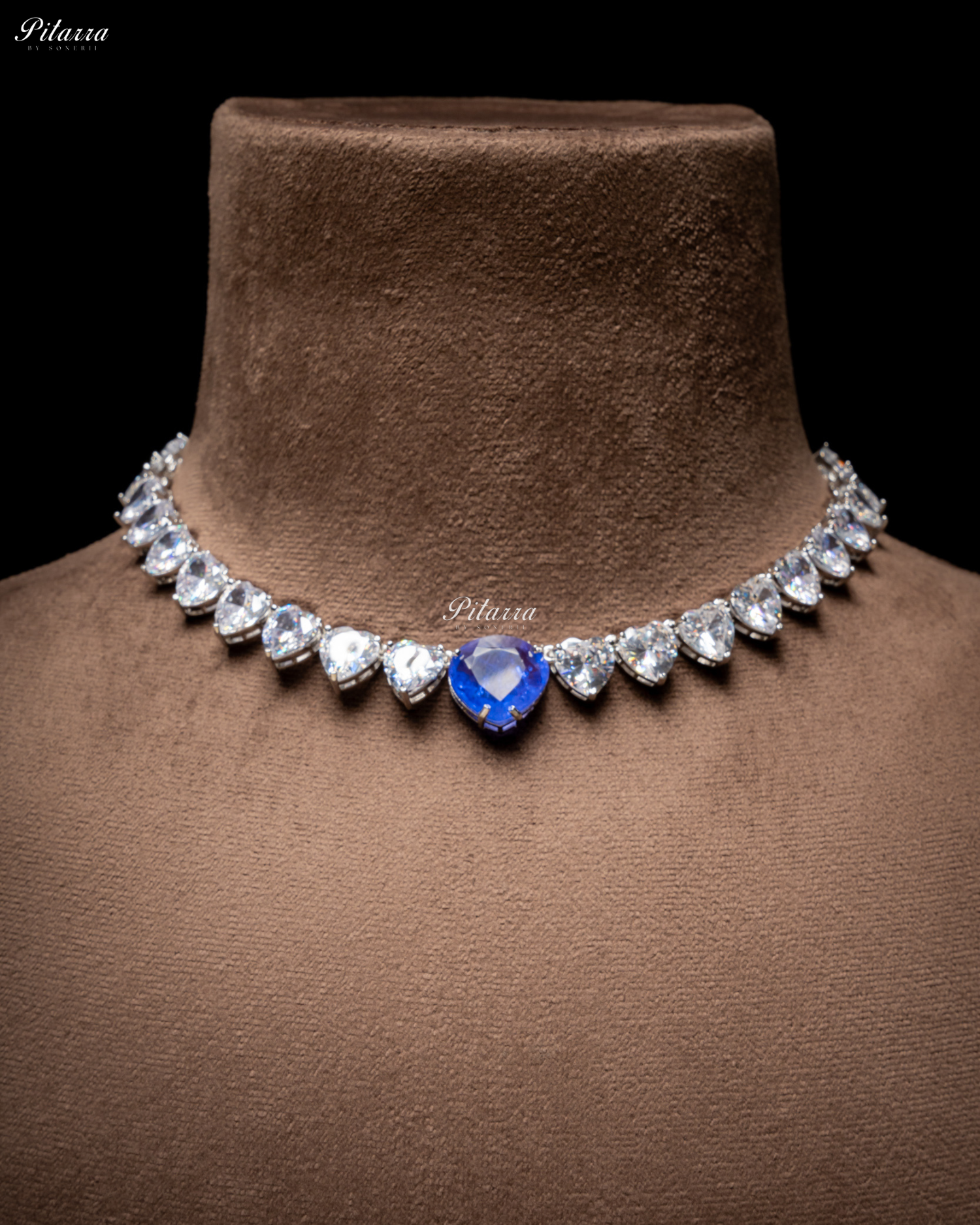 Blue Stone White Heartline Zircon Necklace Set