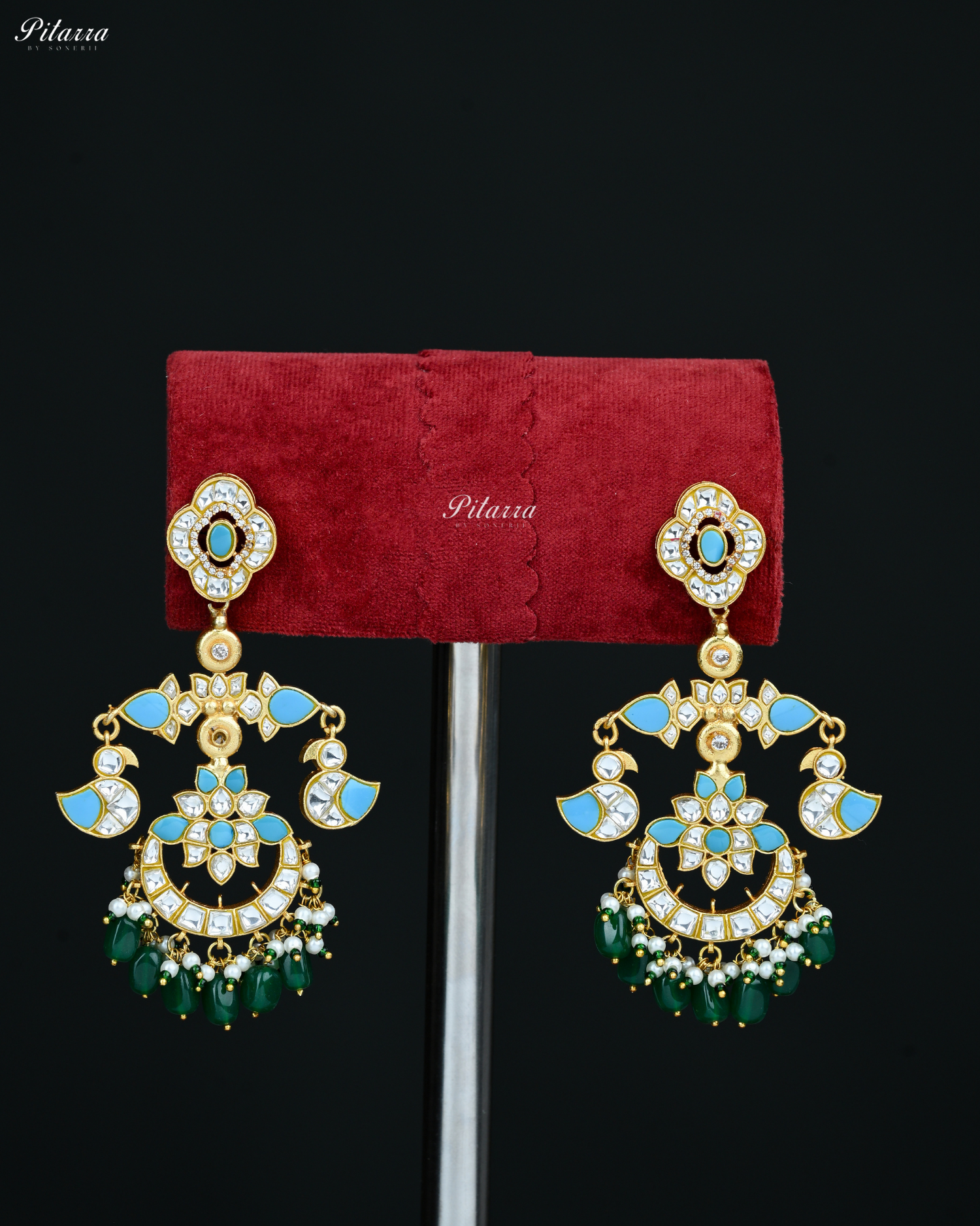 Firoza Stone Kundan Chandbaali Earrings