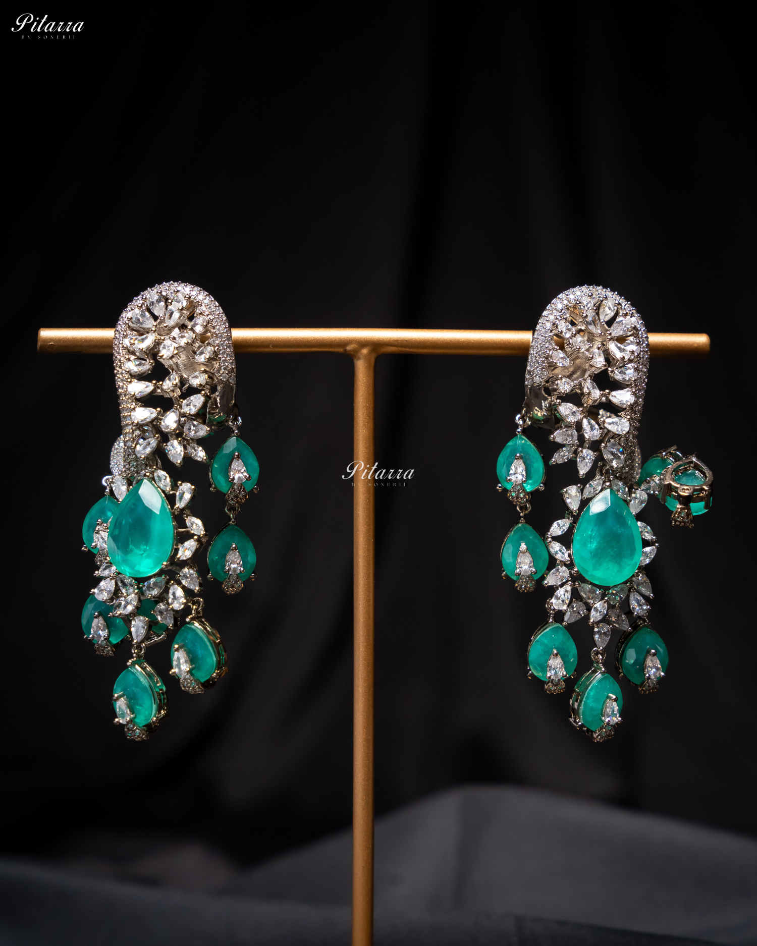 Mint color Silver Polish CZ Crystal Dangler Earrings