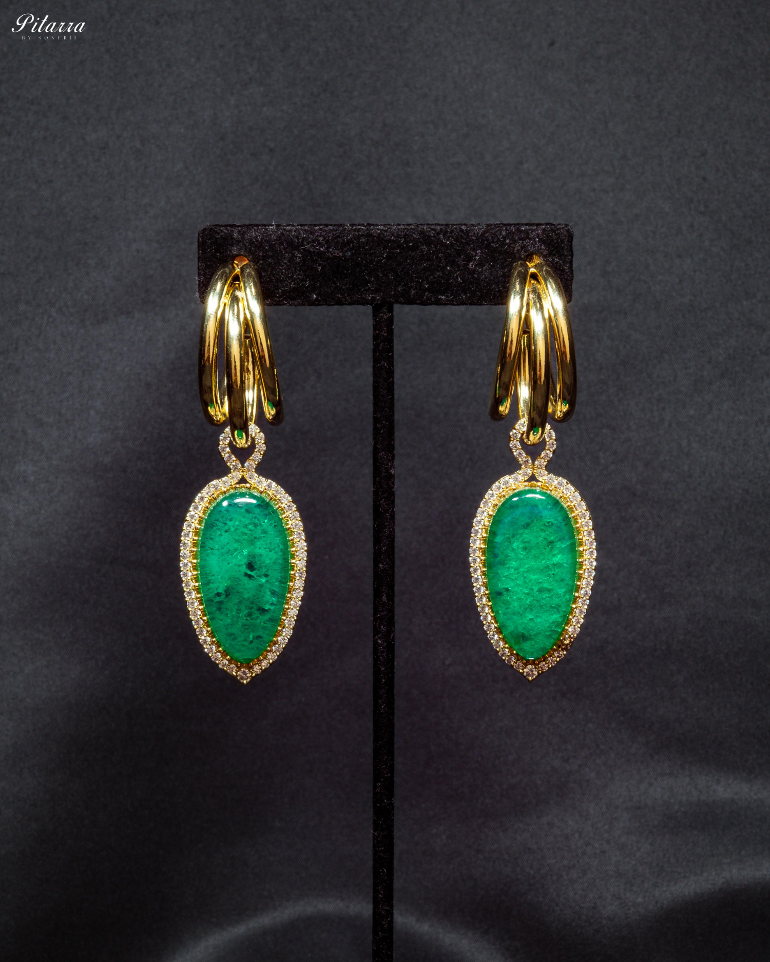 Green Stone Doublet Statement Dangle Earrings