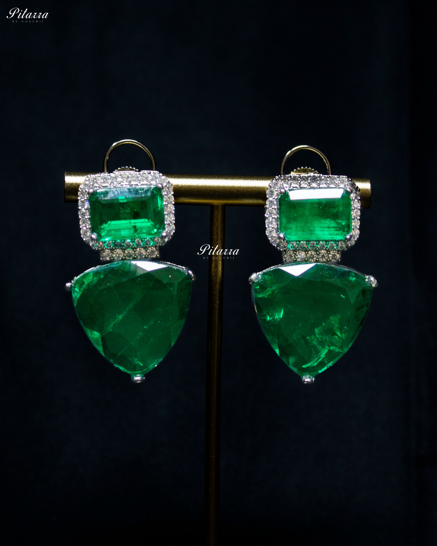 Emerald Stones Crystal Studded Dangler Earrings