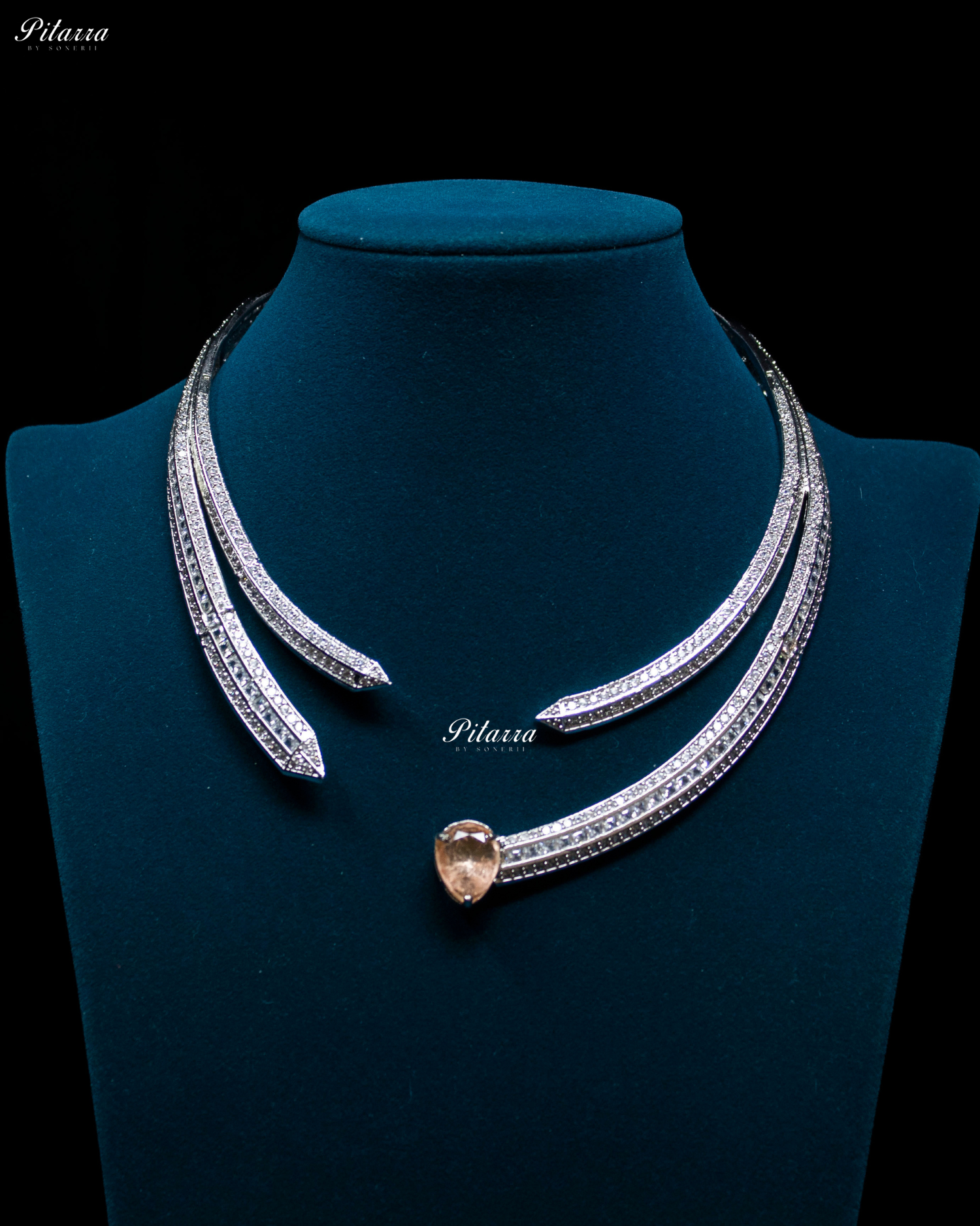 Peach Stone CZ Crystal Choker Set