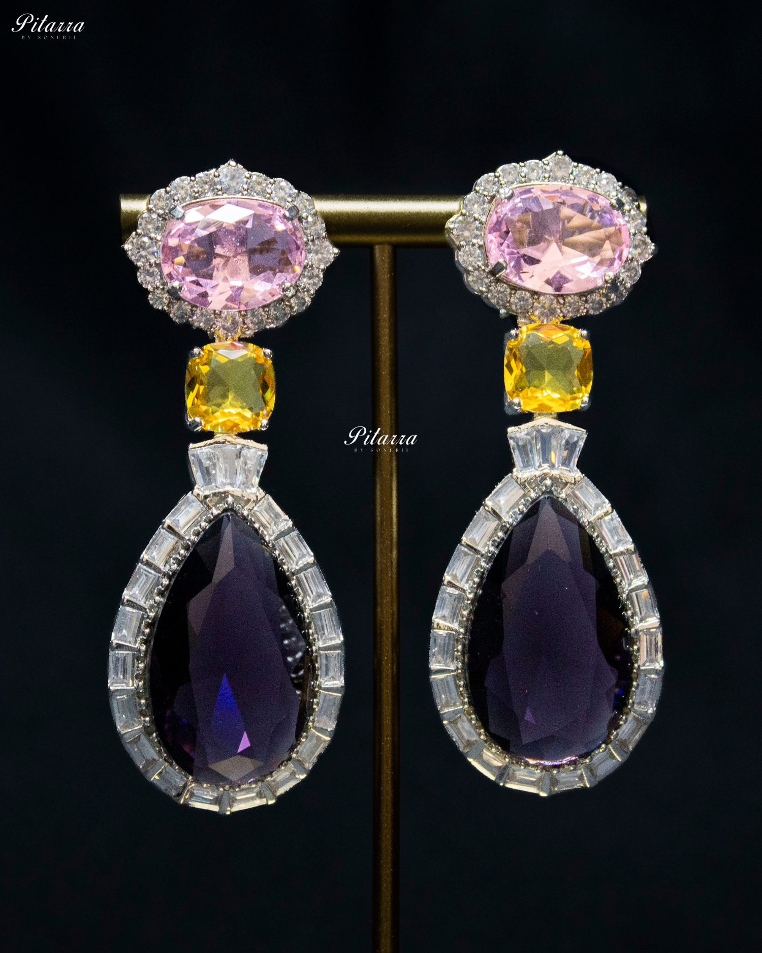 Silver Finish Navy Blue Drop Zircon Earrings