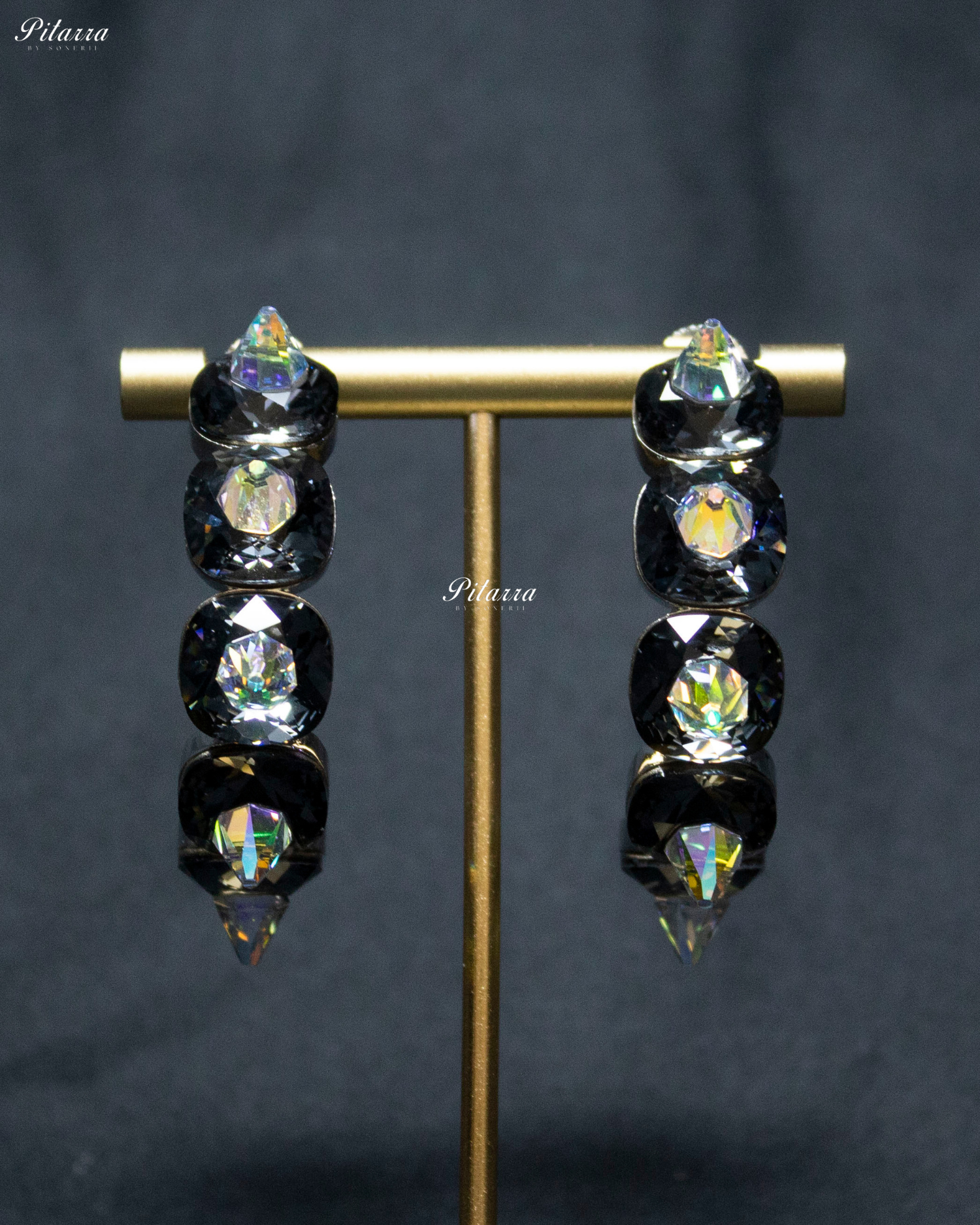 Grey Stone Pyramid Cut Crystal Dangle Earrings