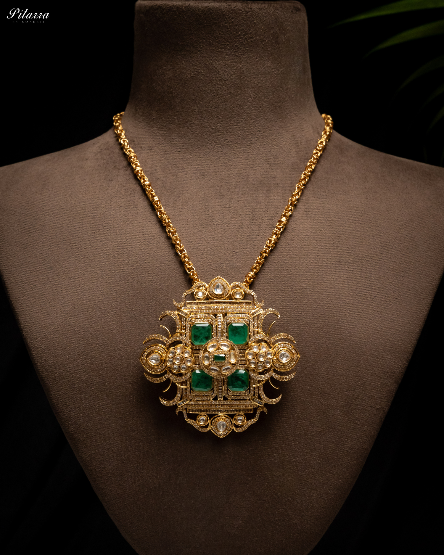 Green Moissanite Stone Long Necklace Set