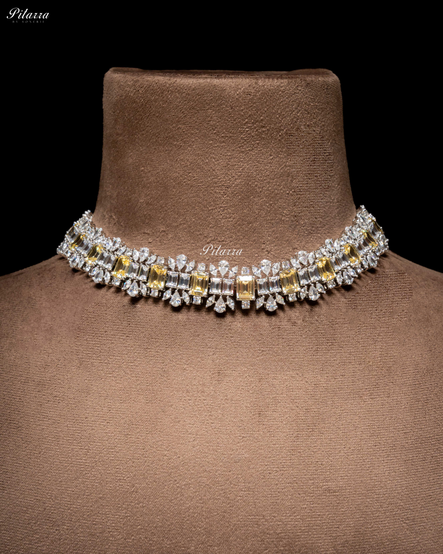 Yellow Stone Silver Plated CZ Necklace Set