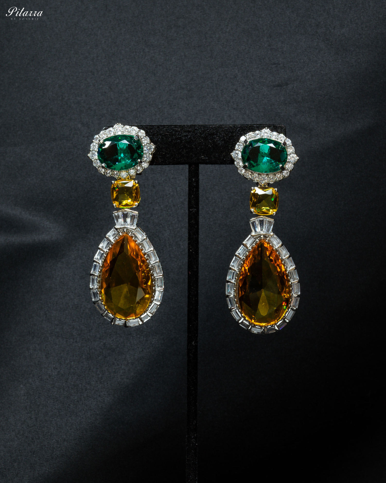 Silver Finish Yellow Drop Zircon Earrings