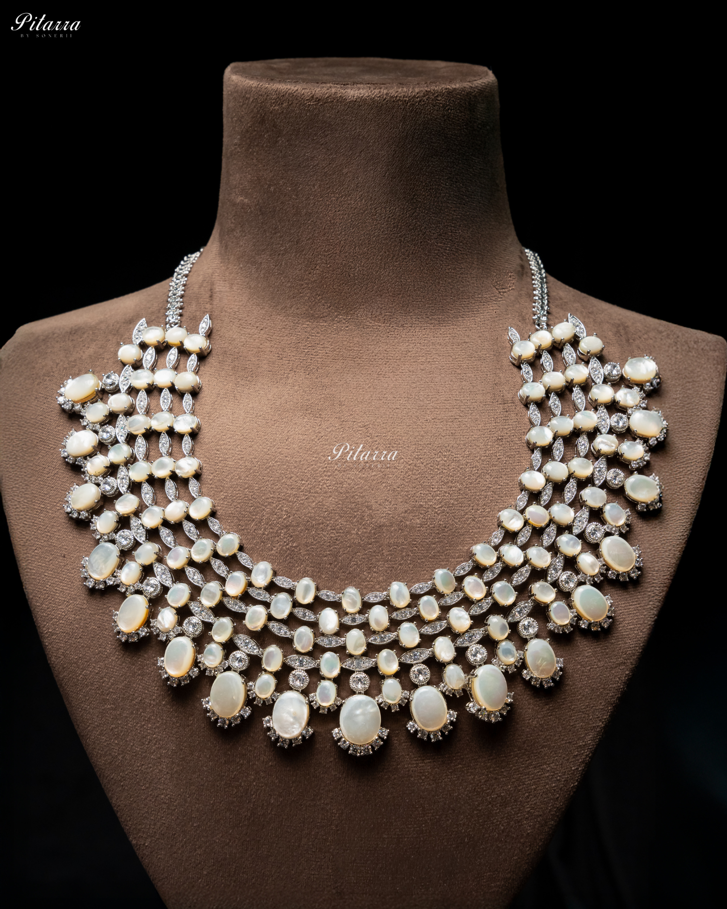 White Stone Silver Multi Layer CZ Necklace Set