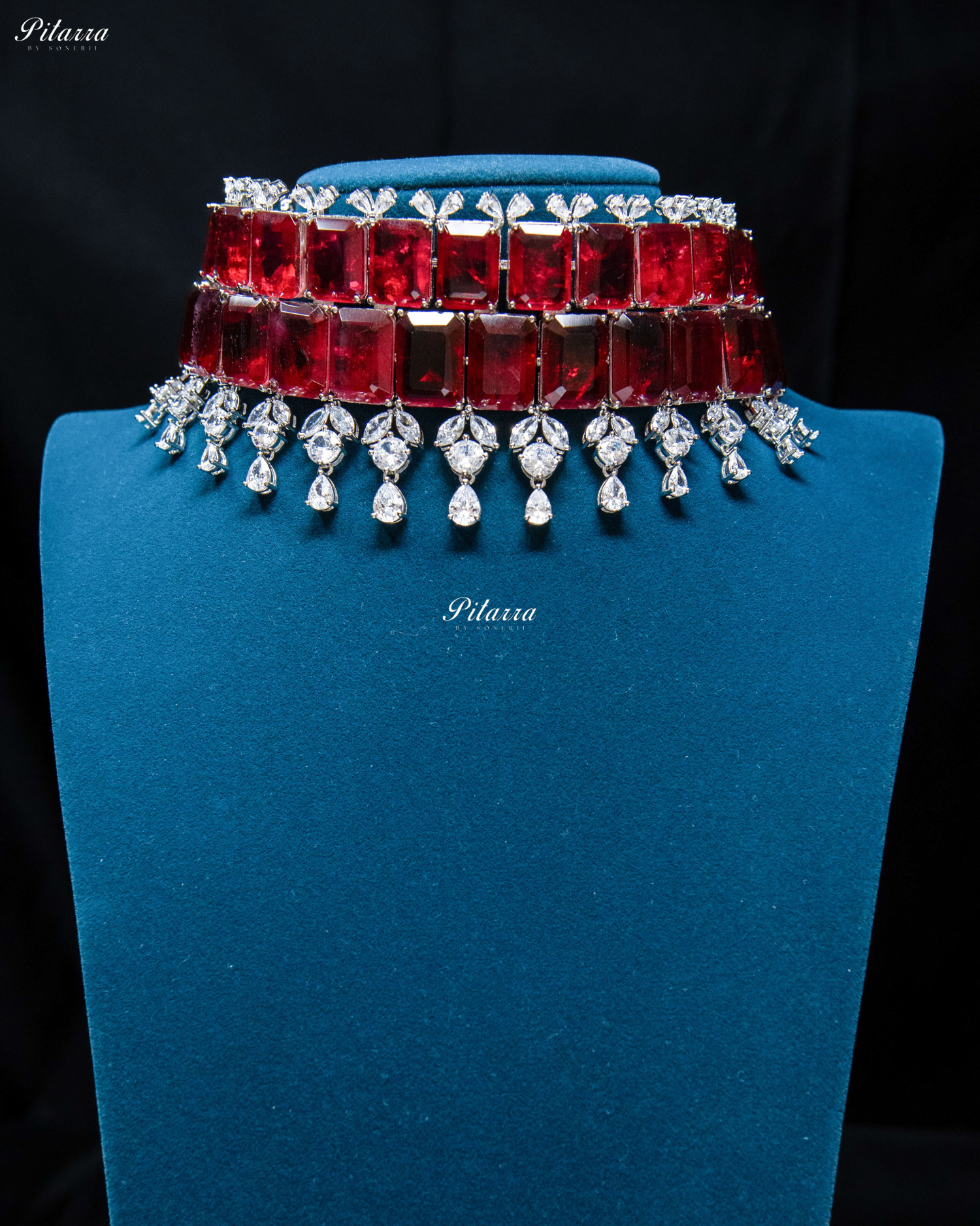 Square Ruby Doublet Statement Choker Necklace Set