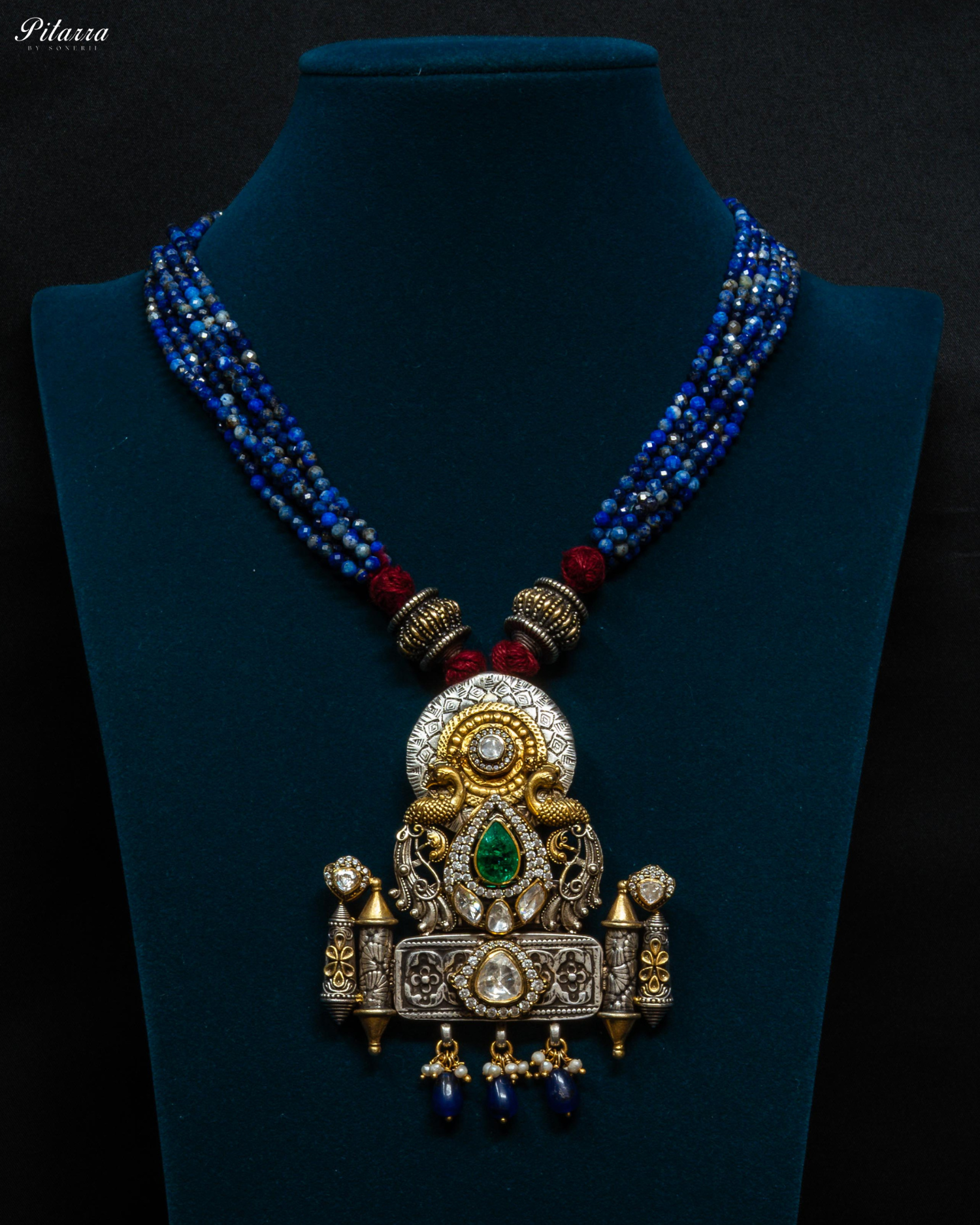 Long Blue Beads 92.5 Silver Neckalace