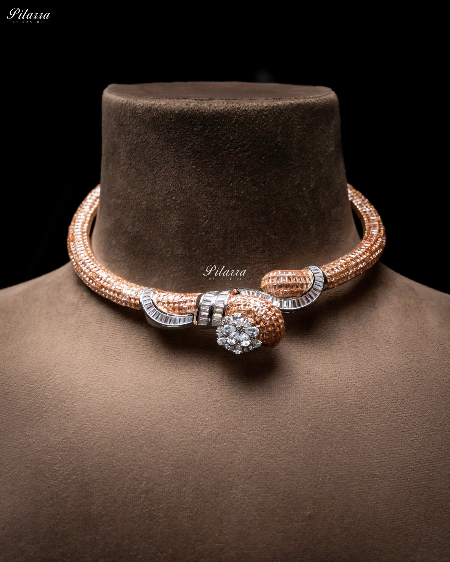 Rose Gold Unique Style Pitarra Crystal Choker Set
