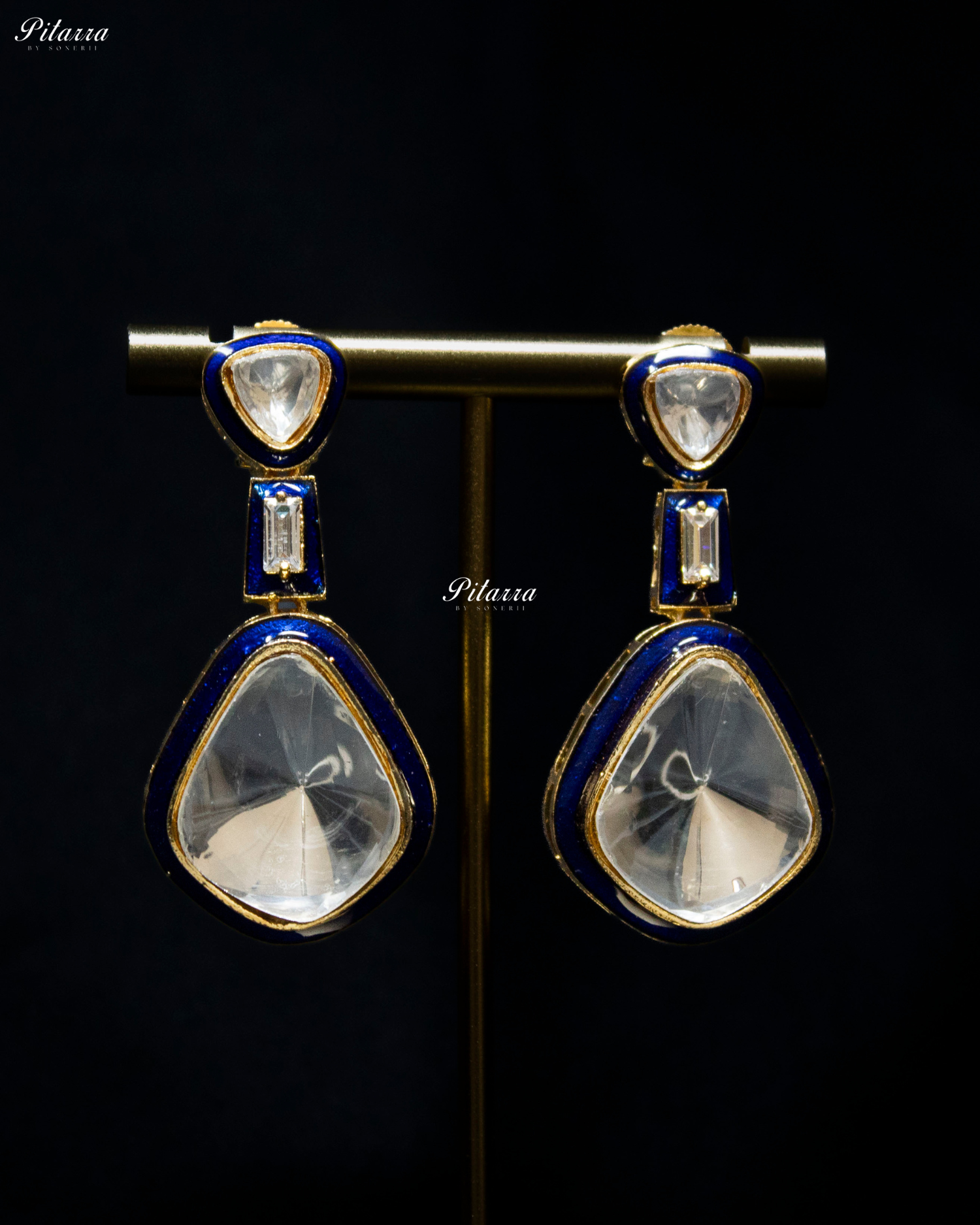 Blue Kundan Meenakari Dangler Earrings