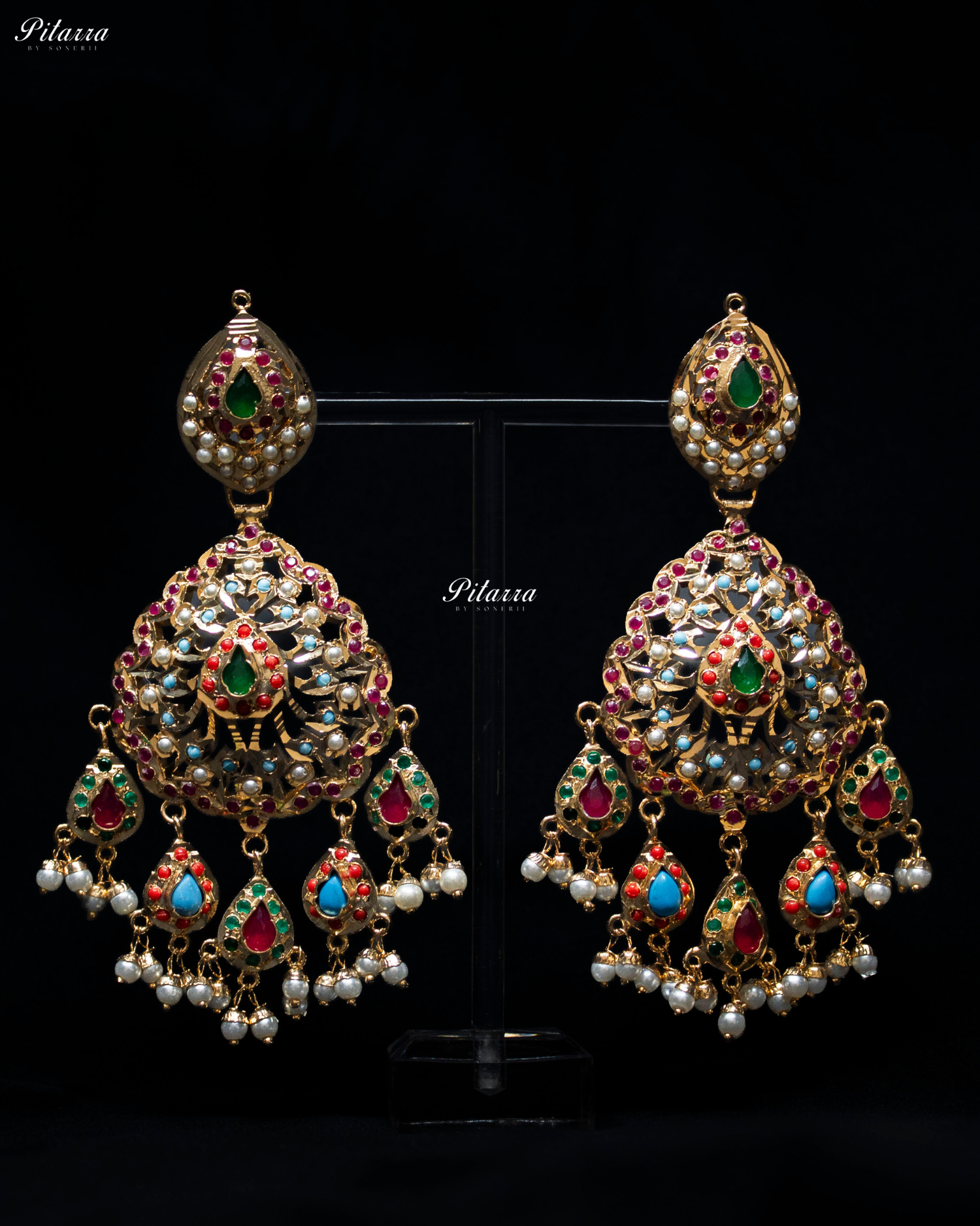 Multicolored Studed Stone Handcrafted Chandbali Earrings