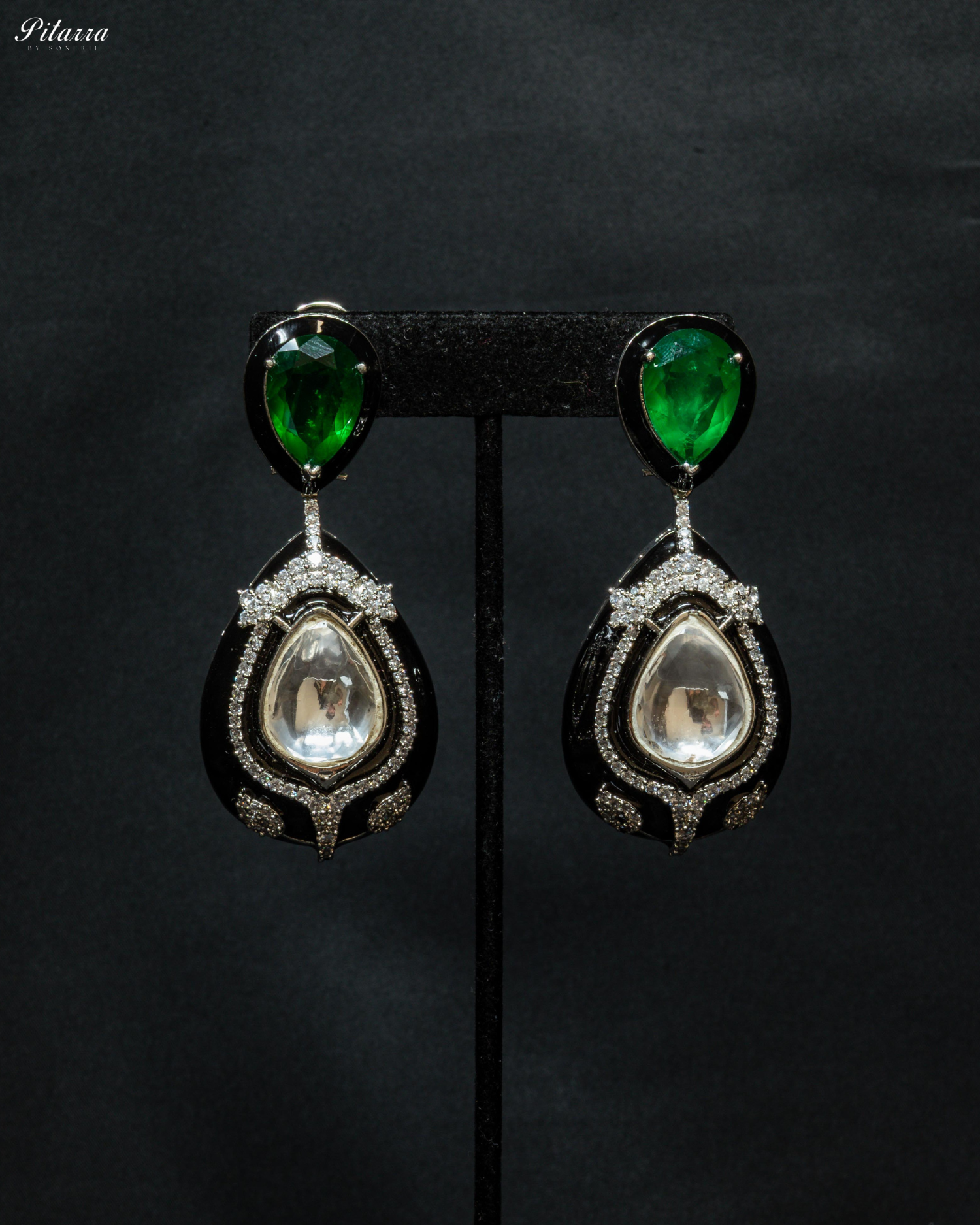 Green Stone Crystal Drop Dangler Earrings