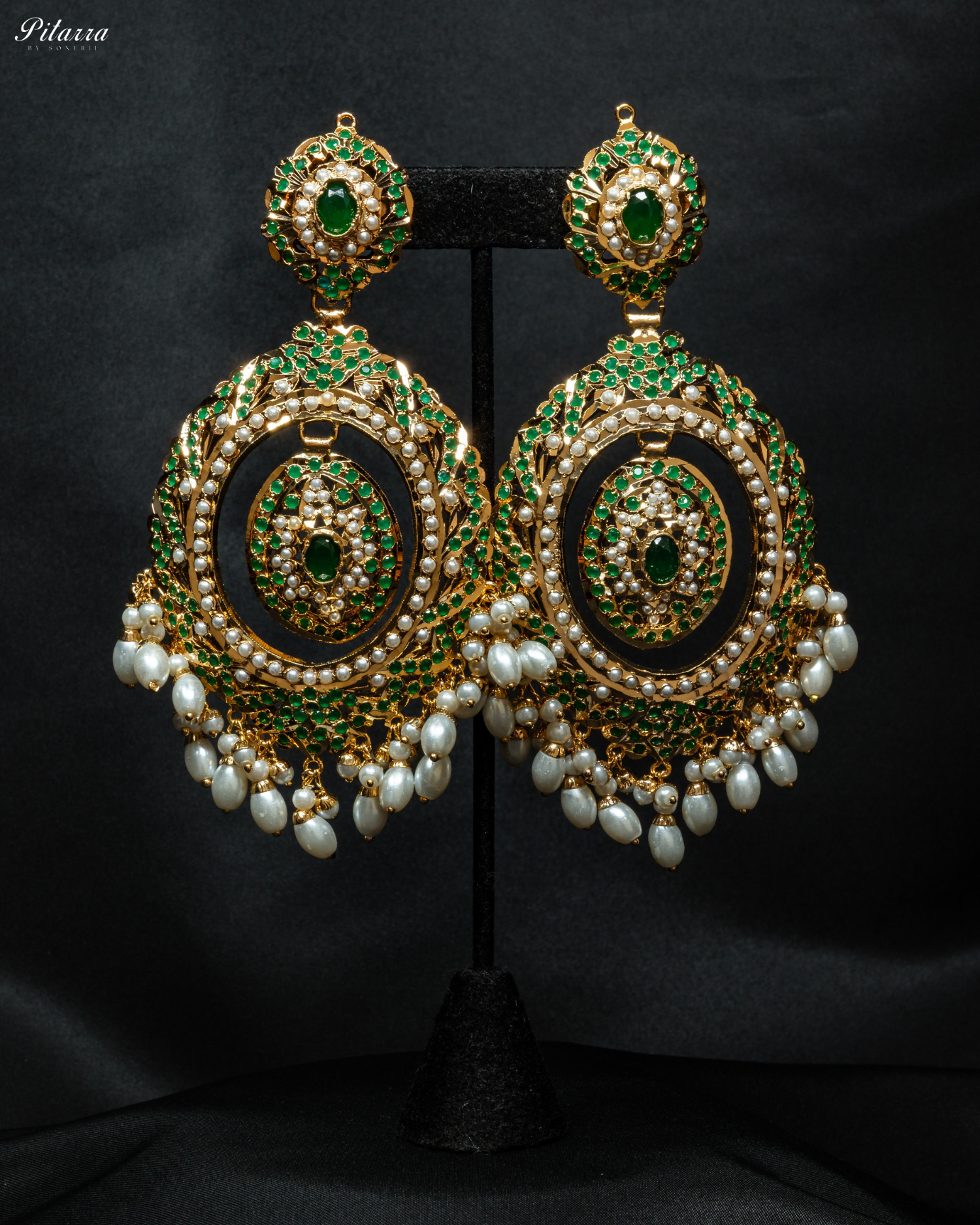 Green Heritage Drop Beads Jadau Chandbali Earrings