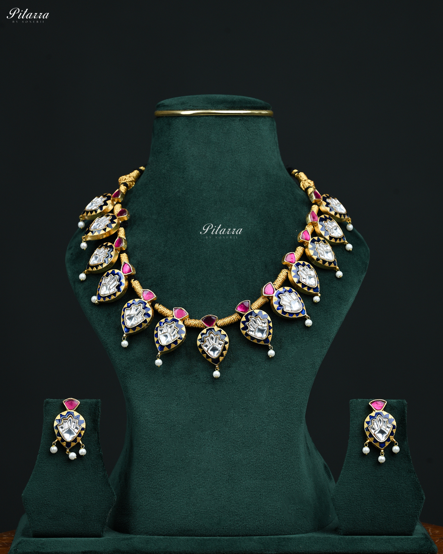 Blue Drop Exclusive  Meena Kundan Necklace set