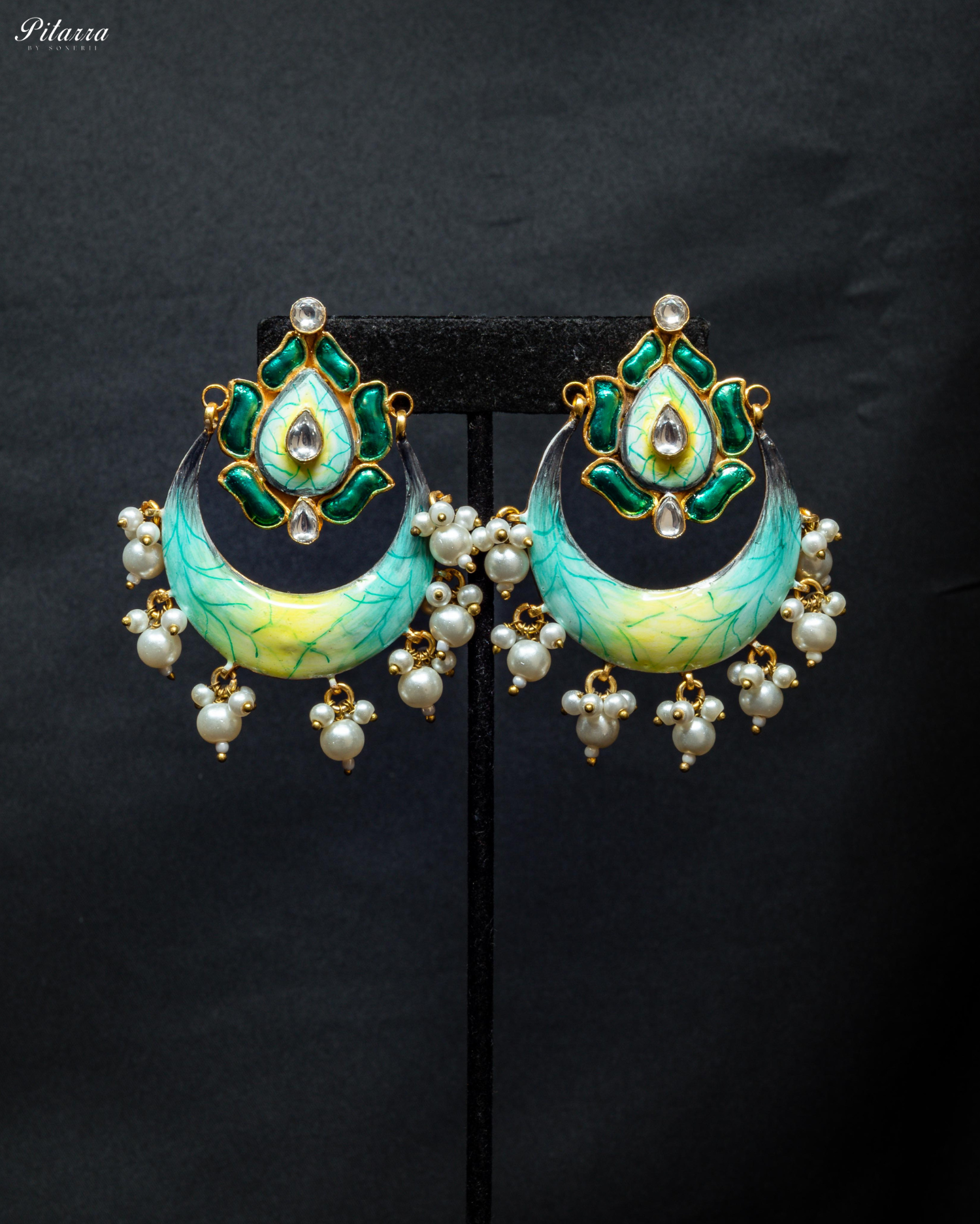 Antique Green Meenakari Kundan Earrings