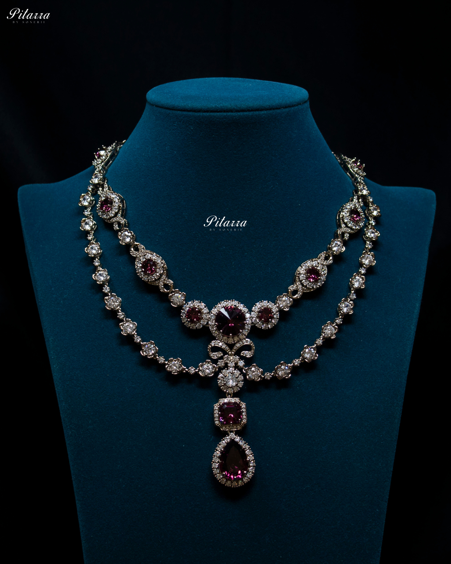 Amethyst Two Layer Silver CZ Victorian Black polish Necklace Set