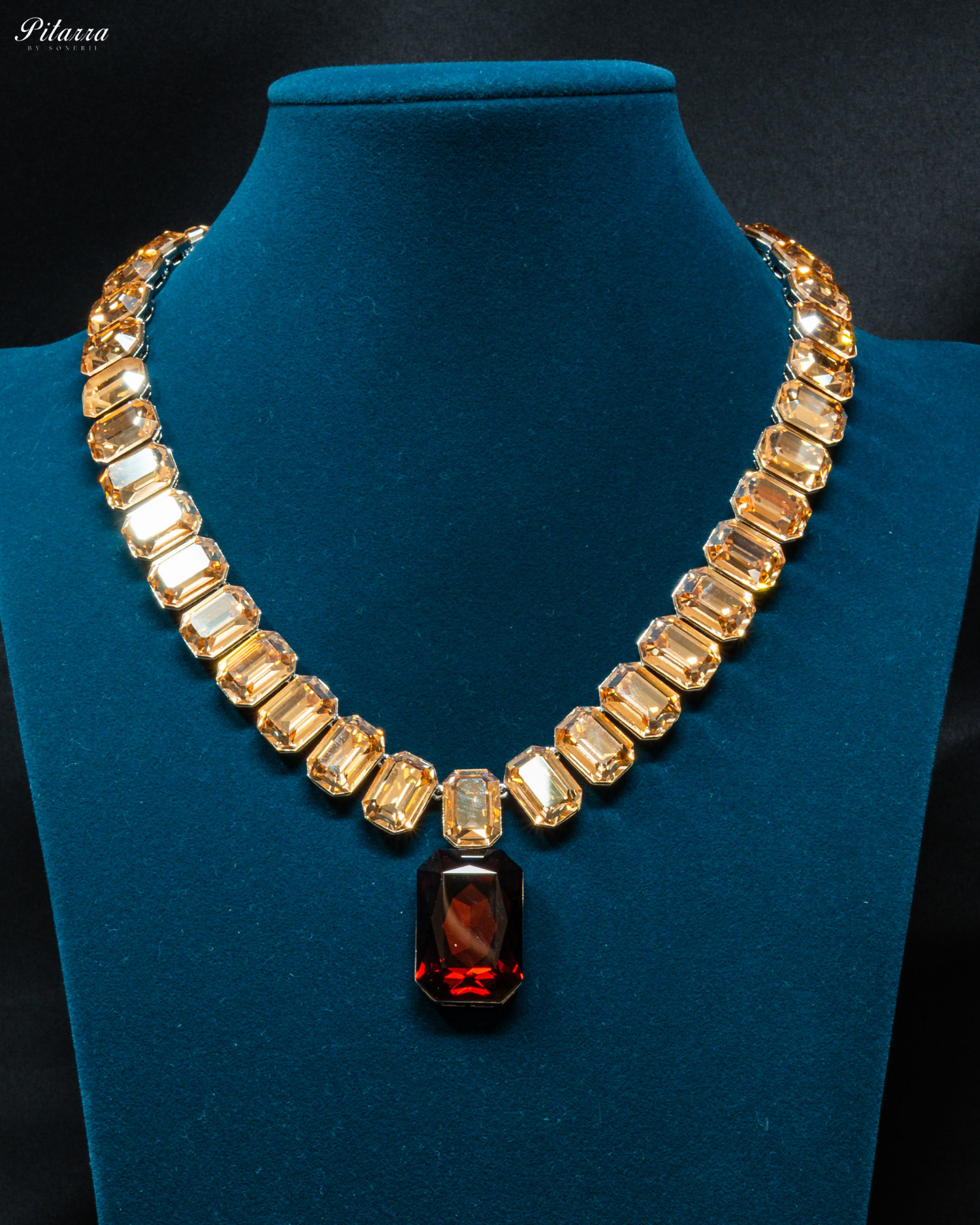 Red Stone Square Yellow Crystal Necklace Set