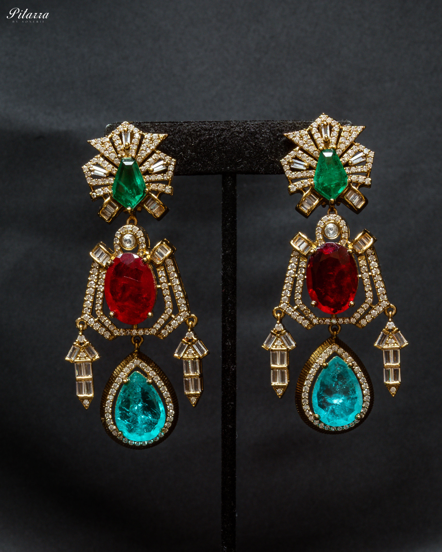 Multicolor Silver Dangler Doublet Earrings