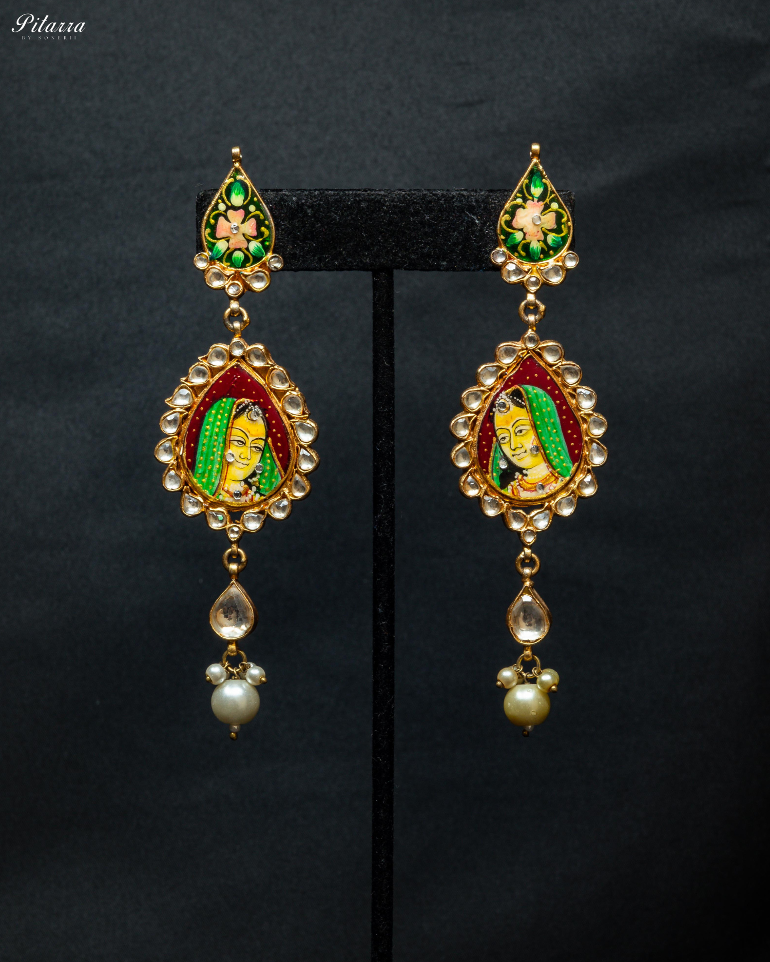 Green Handcrafted Rajasthani Meenakari Earrings