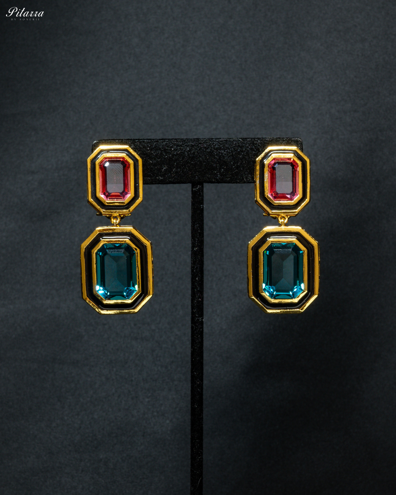 Blue and Pink Two Tone Crystal Earrings
