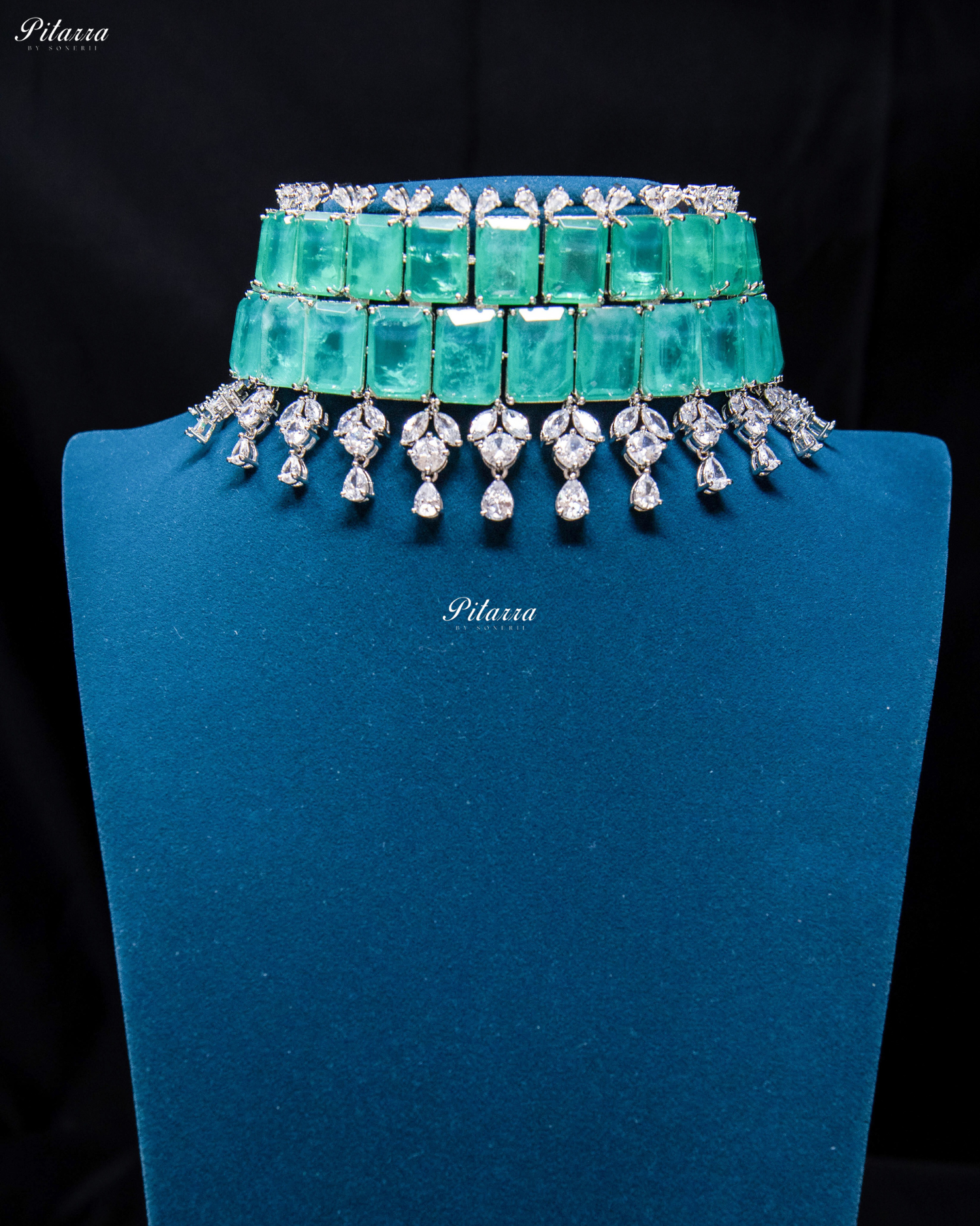 Square Sea Green Doublet Statement Choker Necklace Set