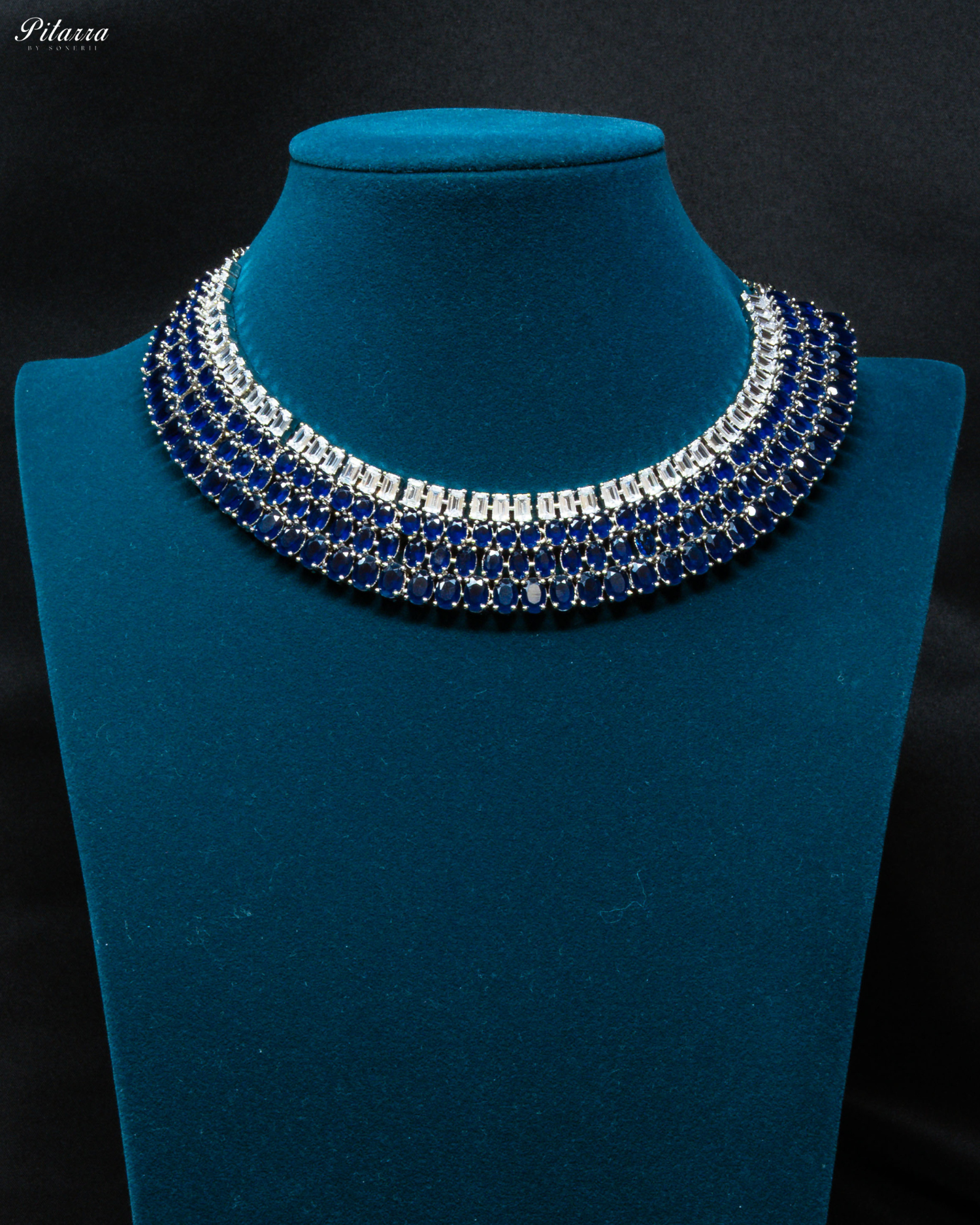 Blue Silver CZ Necklace Set