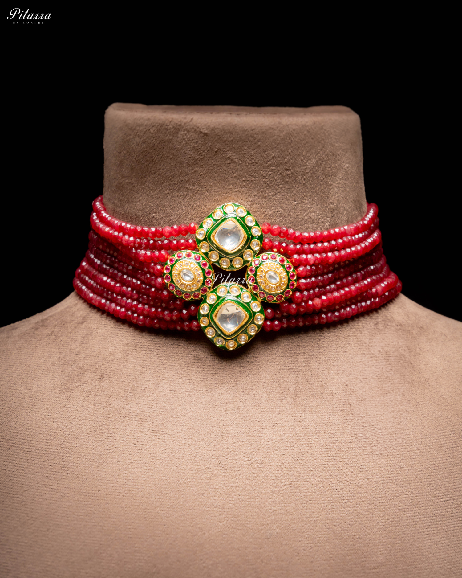 Red Beads Handmade Kundan Choker Set