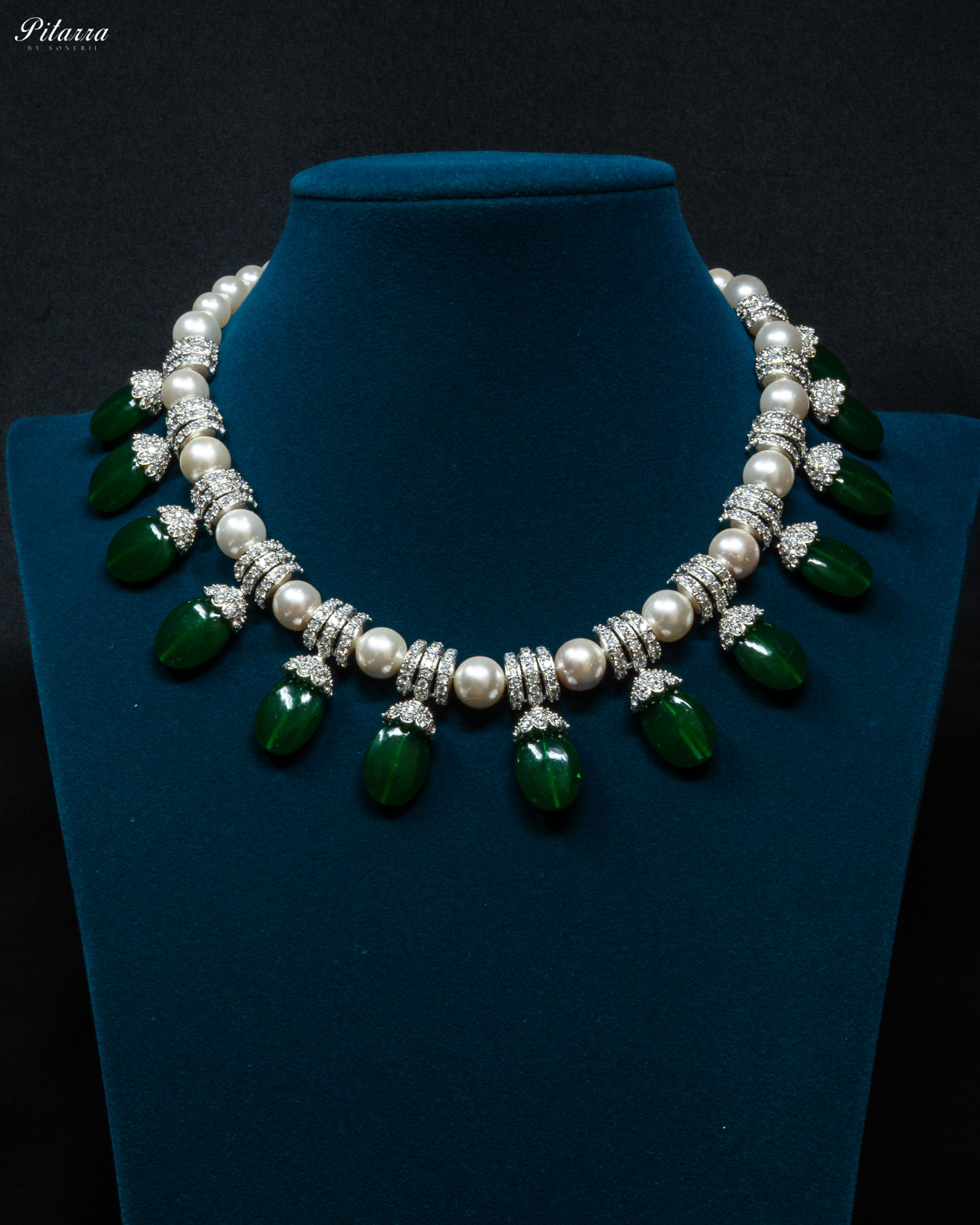 Emerald Green Drop Pearl Necklace Set