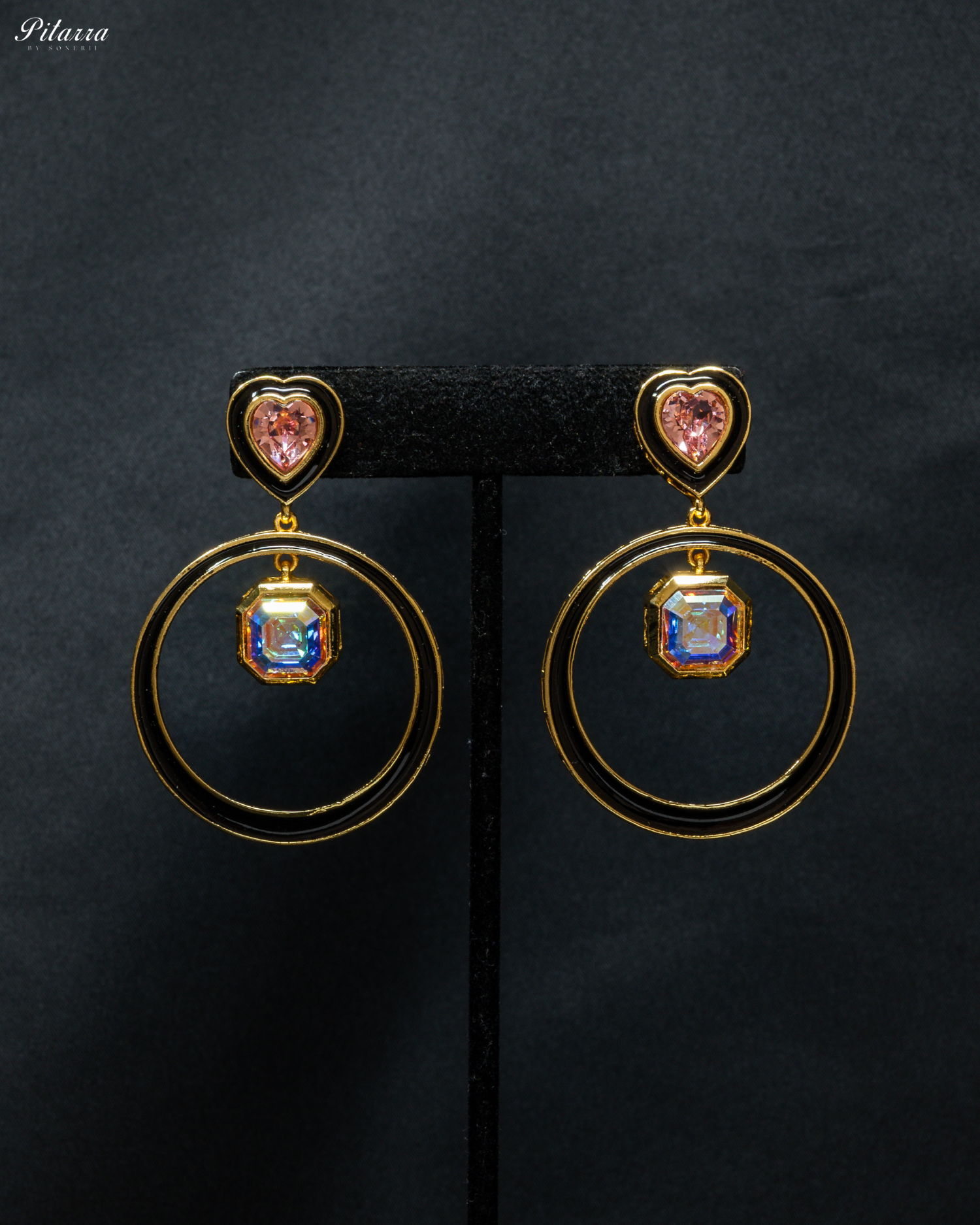 Peach and Blue Sapphire Crystal Hope Earrings
