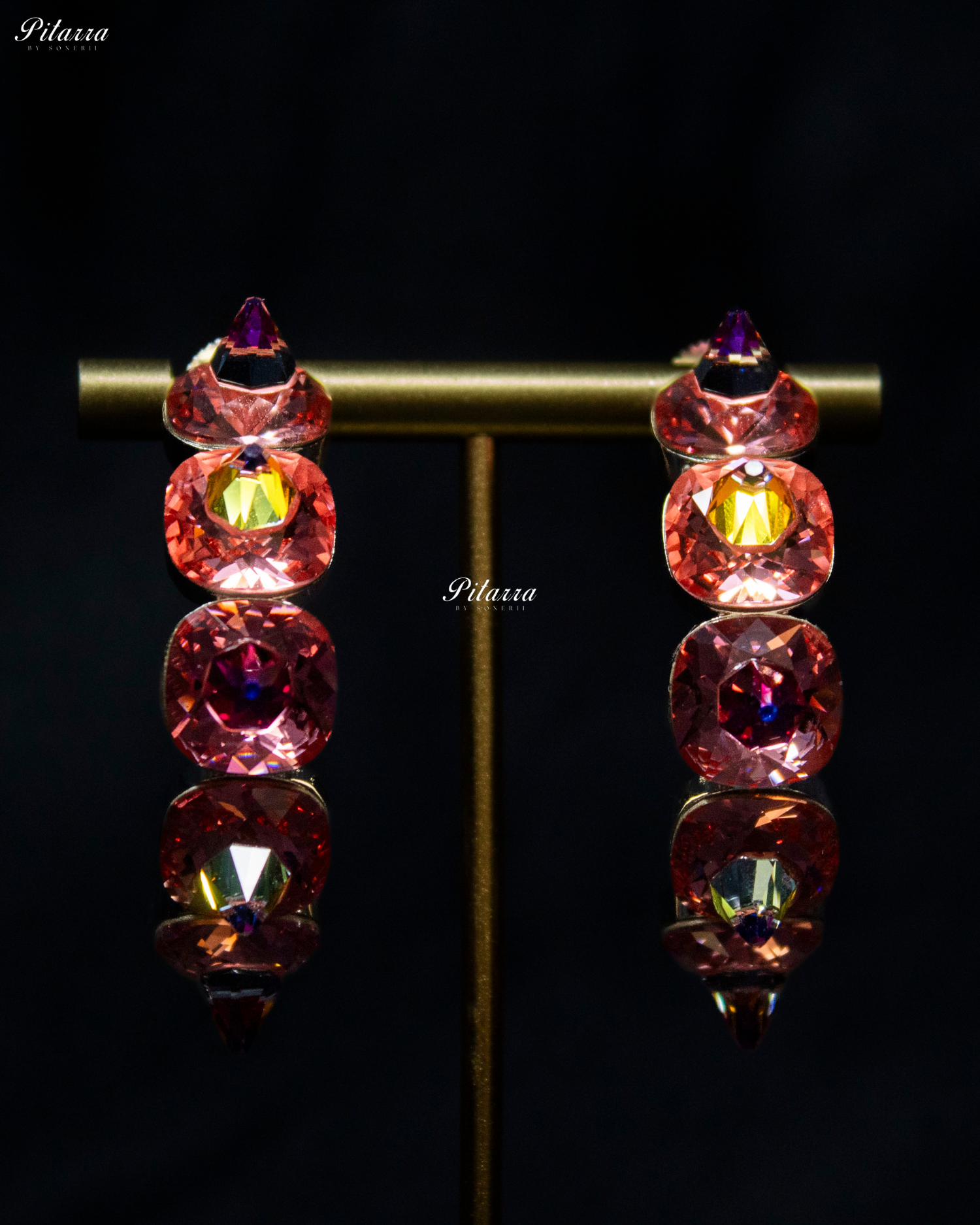 Red Stone Pyramid Cut Crystal Dangle Earrings