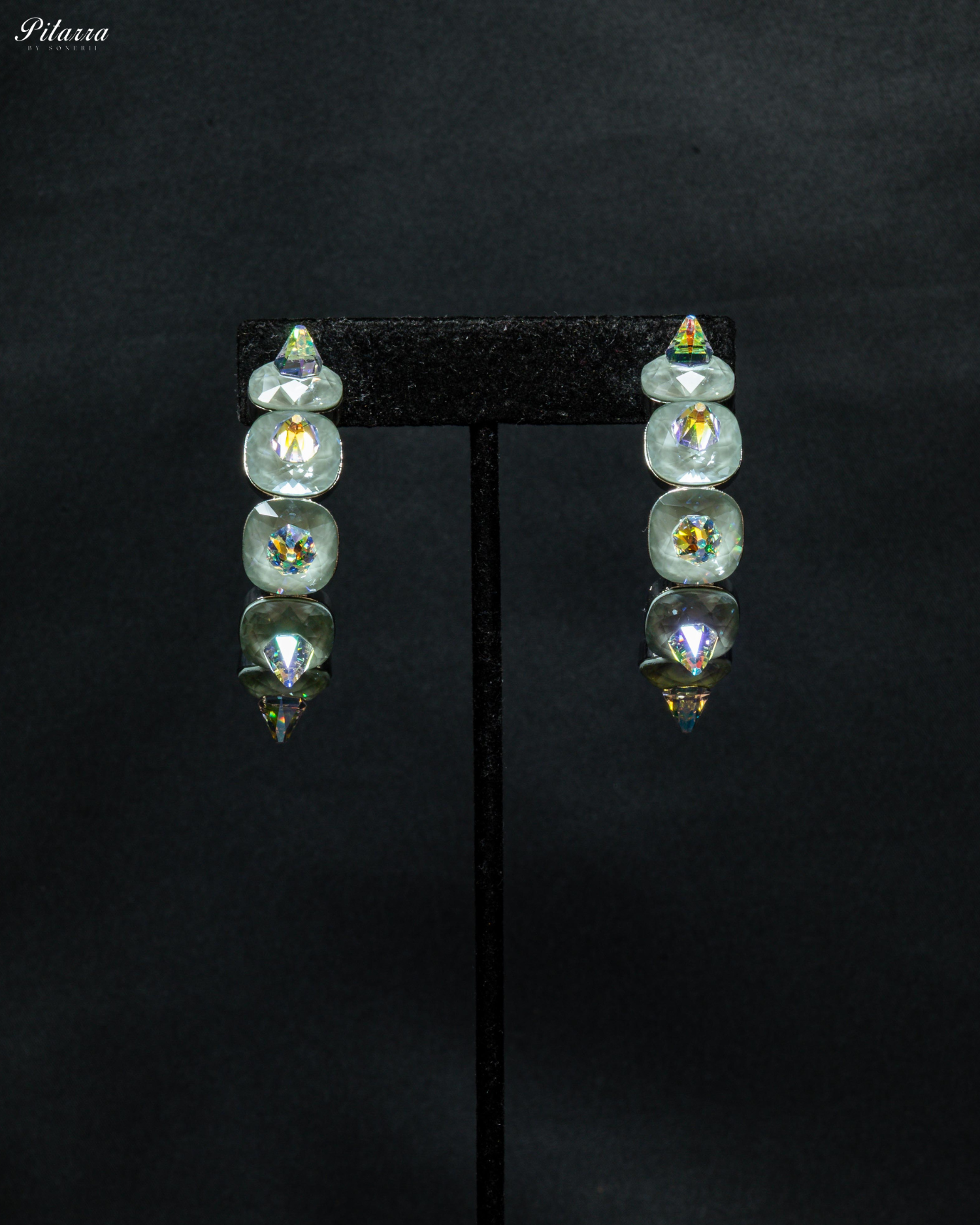 White Stone Pyramid Cut Crystal Dangle Earrings