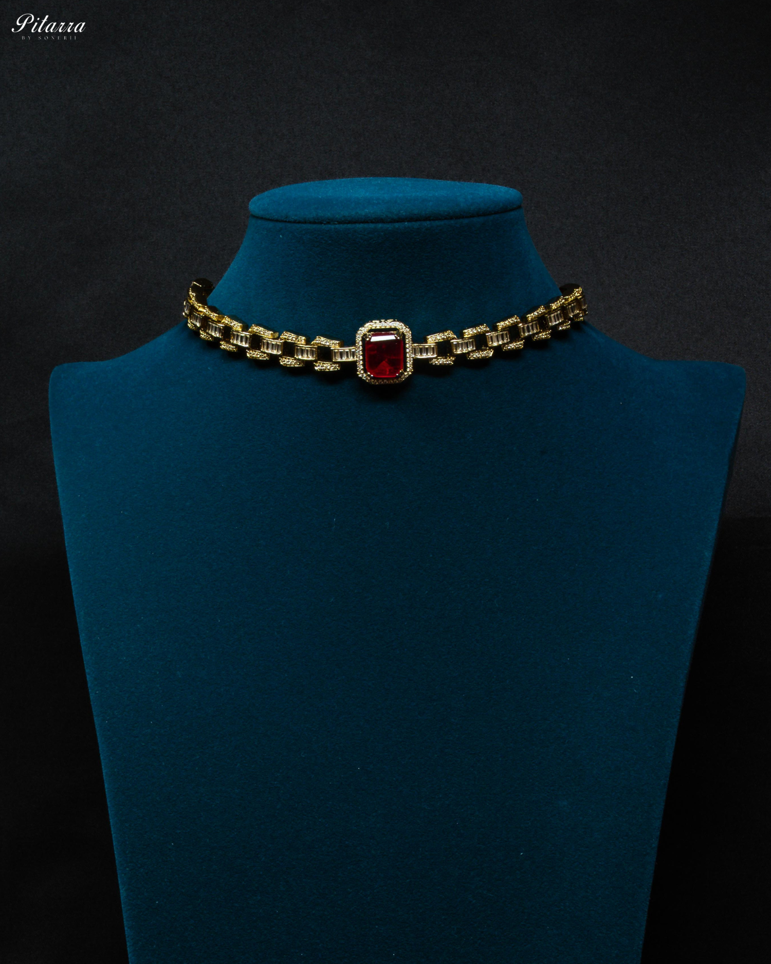 Red Stone Doublet CZ Crystal Necklace Set
