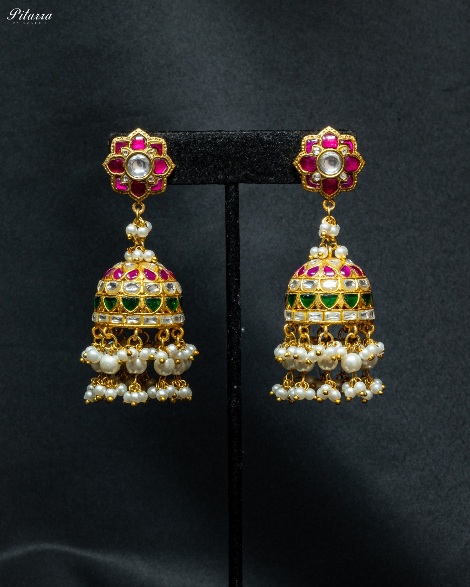 Golden Flora Design Premium Kundan Jhumkas