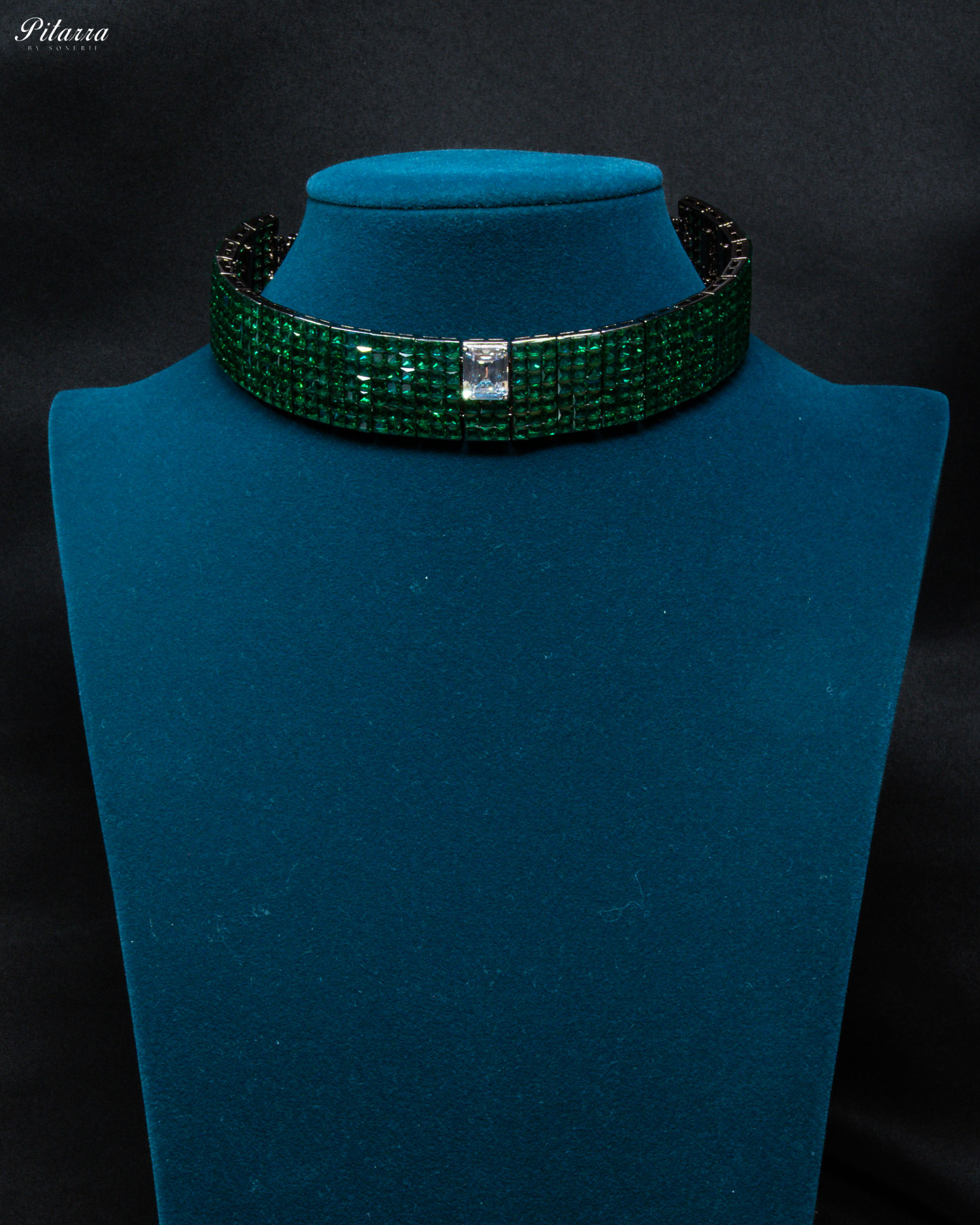 White Crystal Green CZ Choker Set