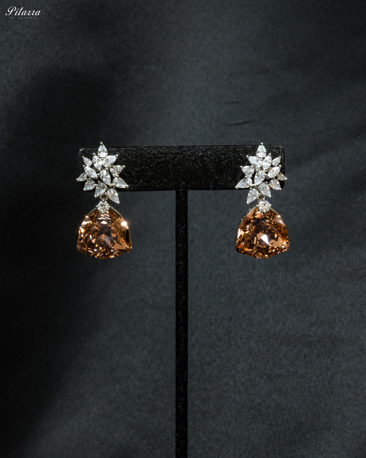 White Stone Silver Floral CZ Stud Earrings