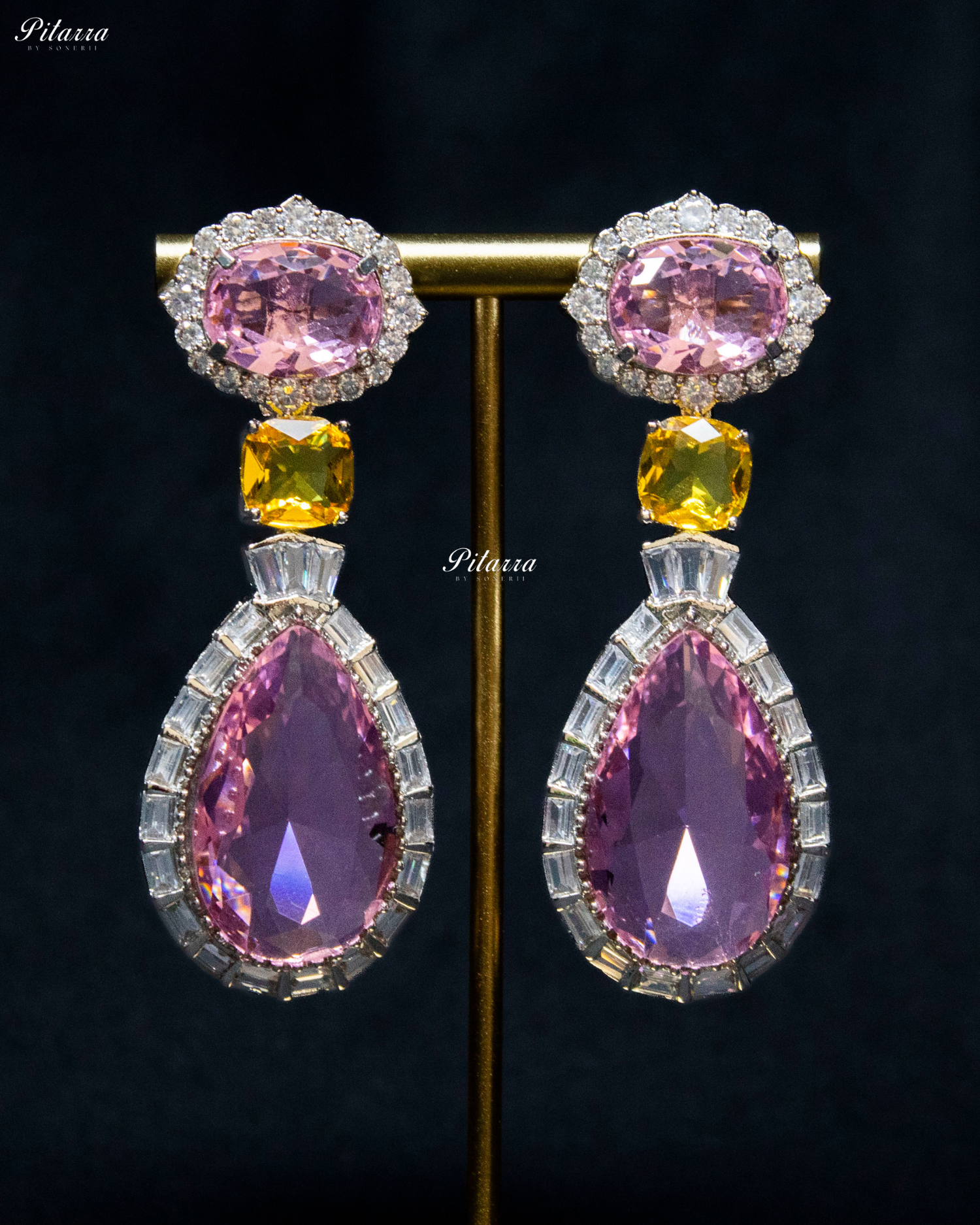 Silver Finish Baby Pink Drop Zircon Earrings