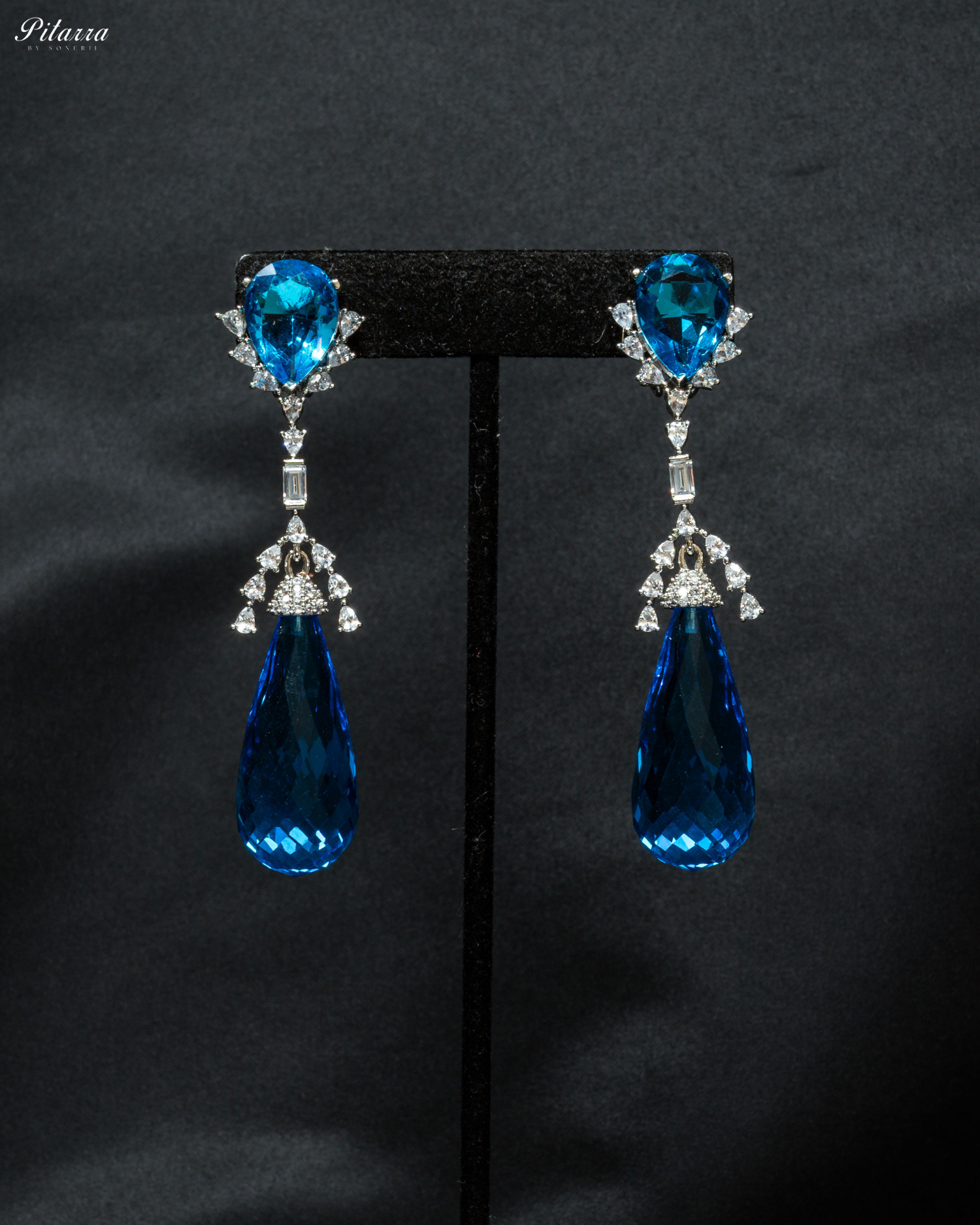 Silver Finish Blue Sapphire Dangler Earrings
