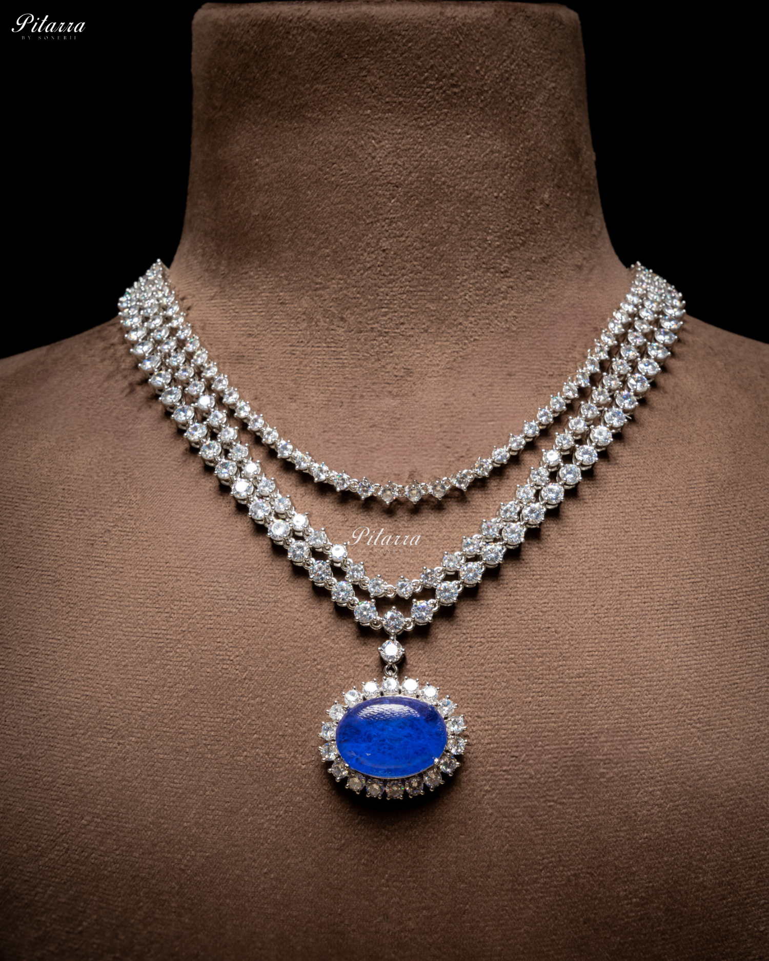 Blue Stone Cubic Zirconia Silver Necklace Set