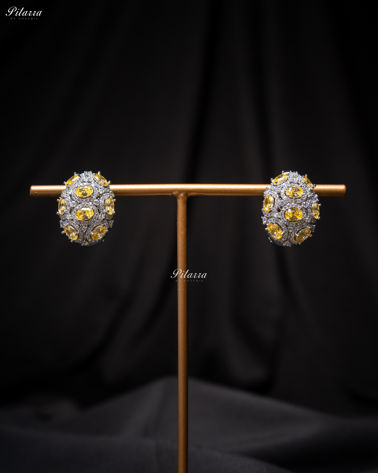 Yellow Stone Golden Crystal Stud Earrings
