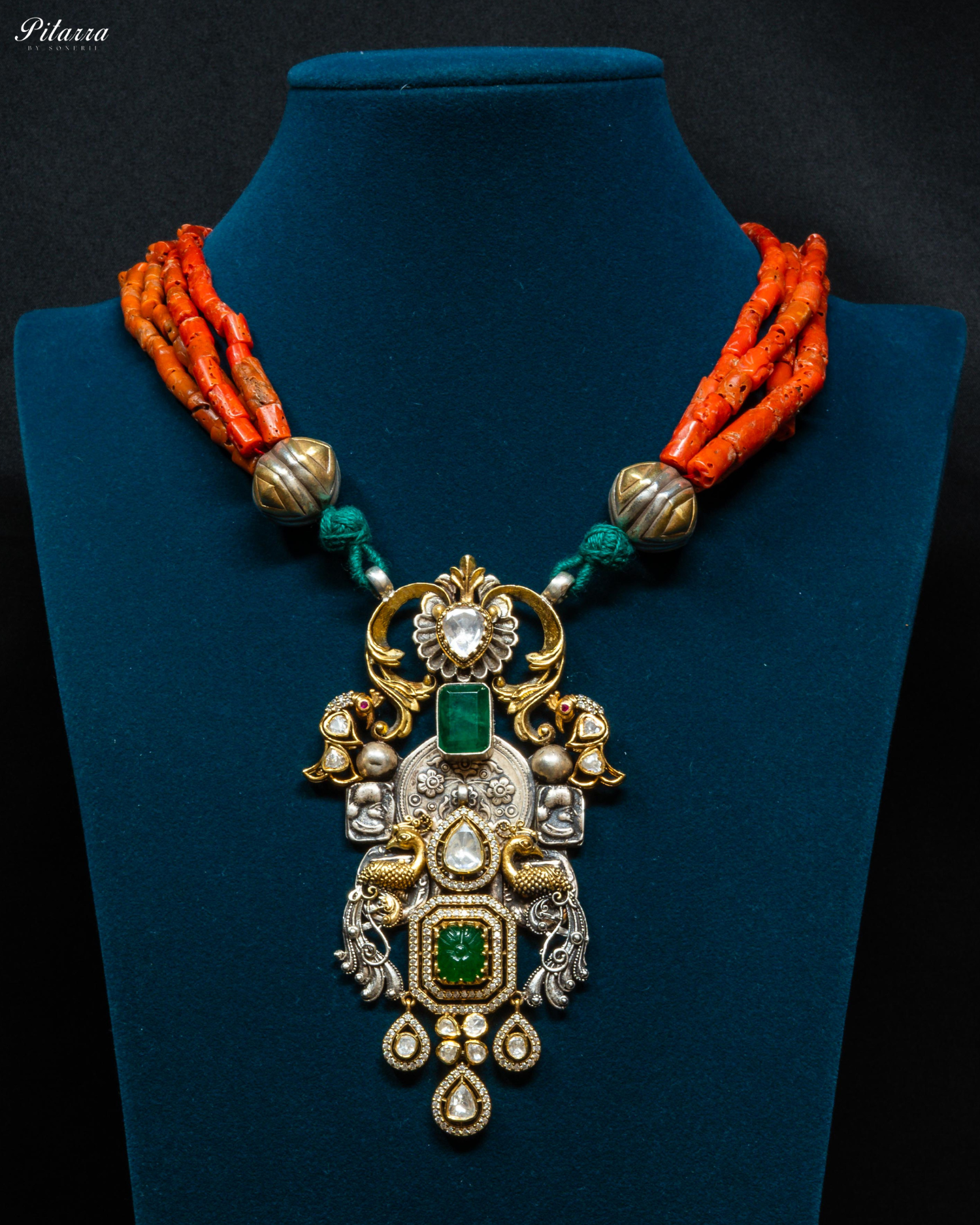 Long Orange Beads 92.5 Silver Necklace set