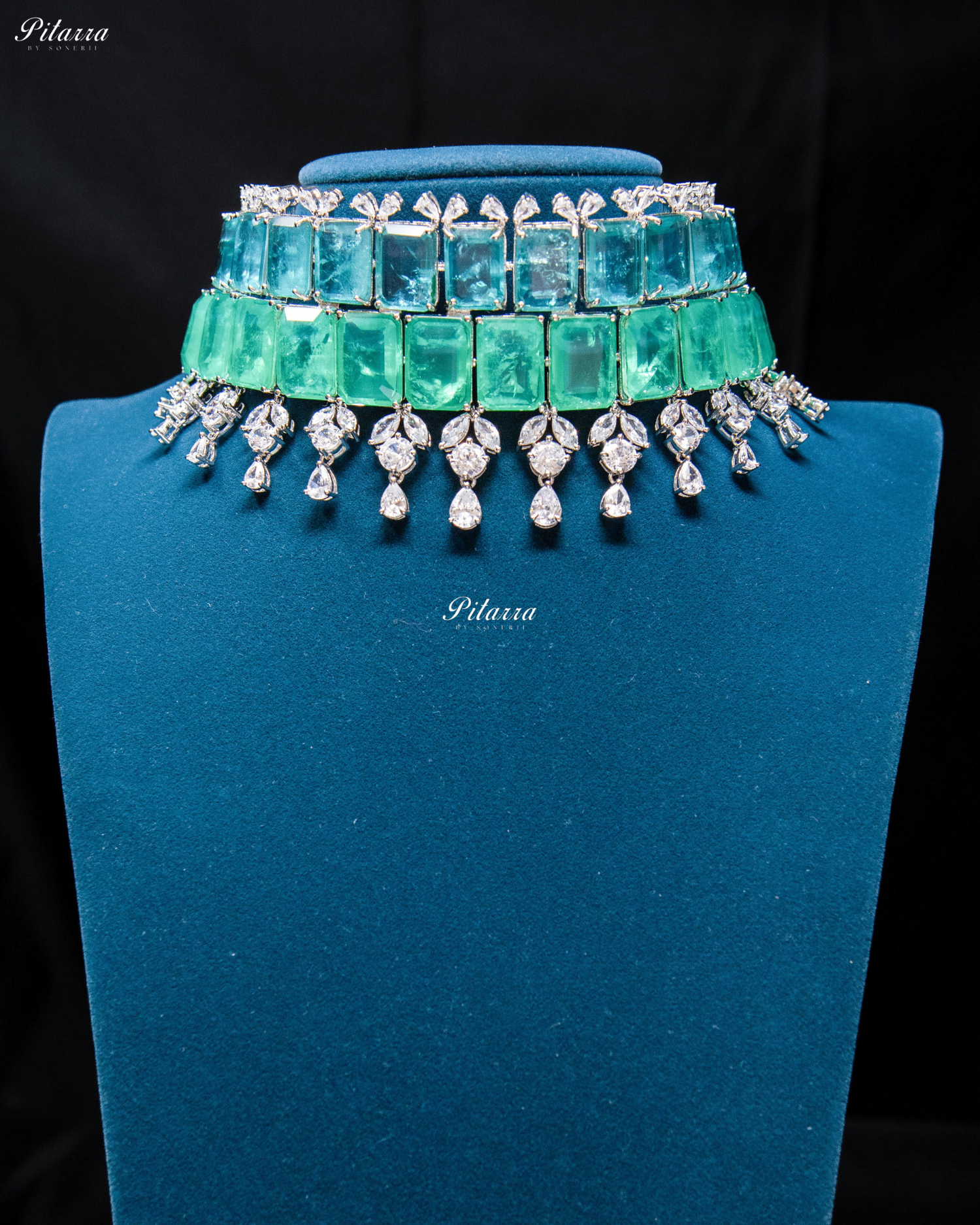 Square Two Tone Doublet Statement Choker Necklace Set