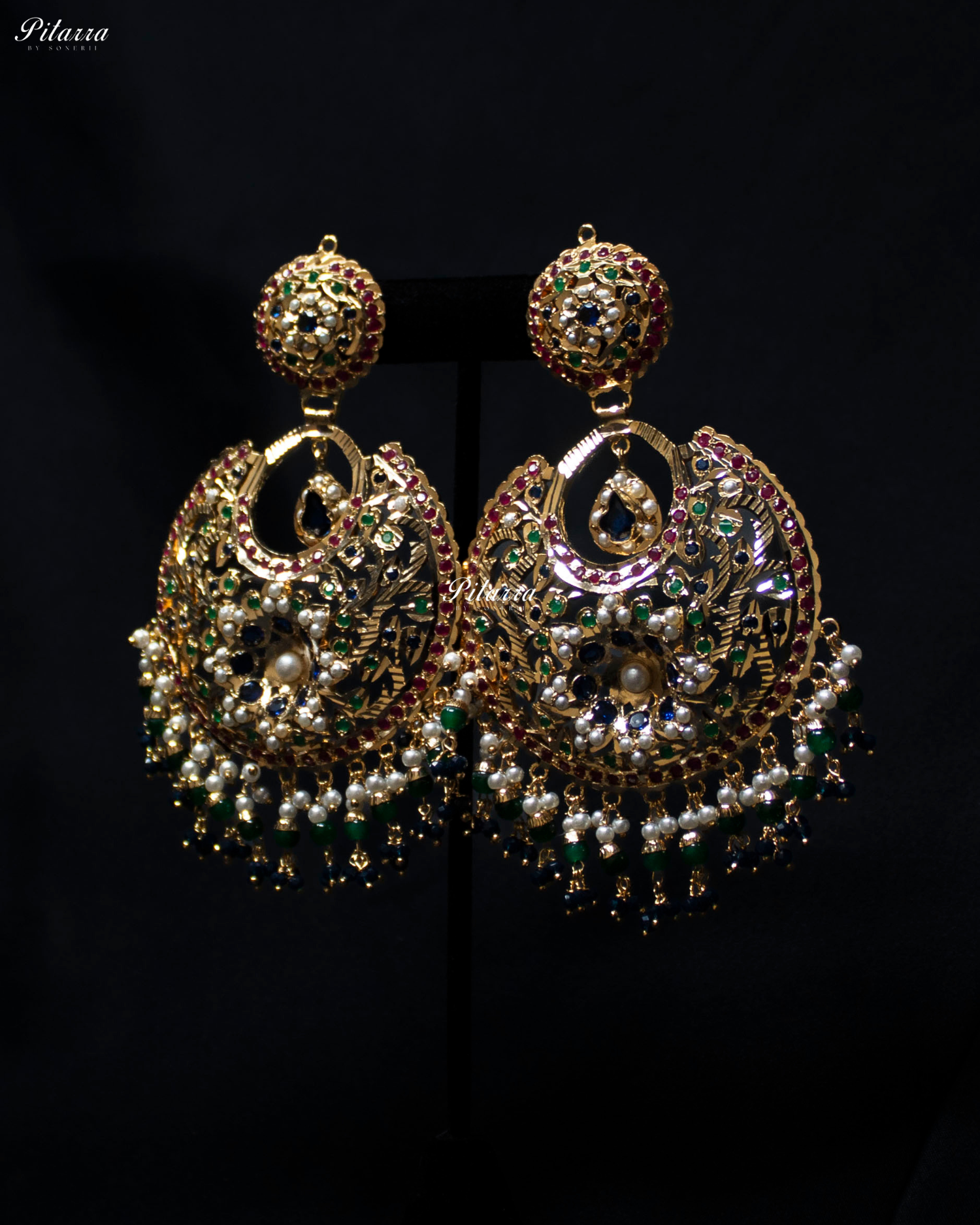 Pink Stone Studded Punjabi Jadau Chandbali Earrings