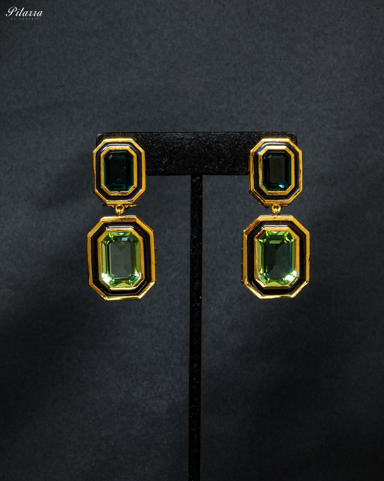 Green Two Tone Crystal Earrings