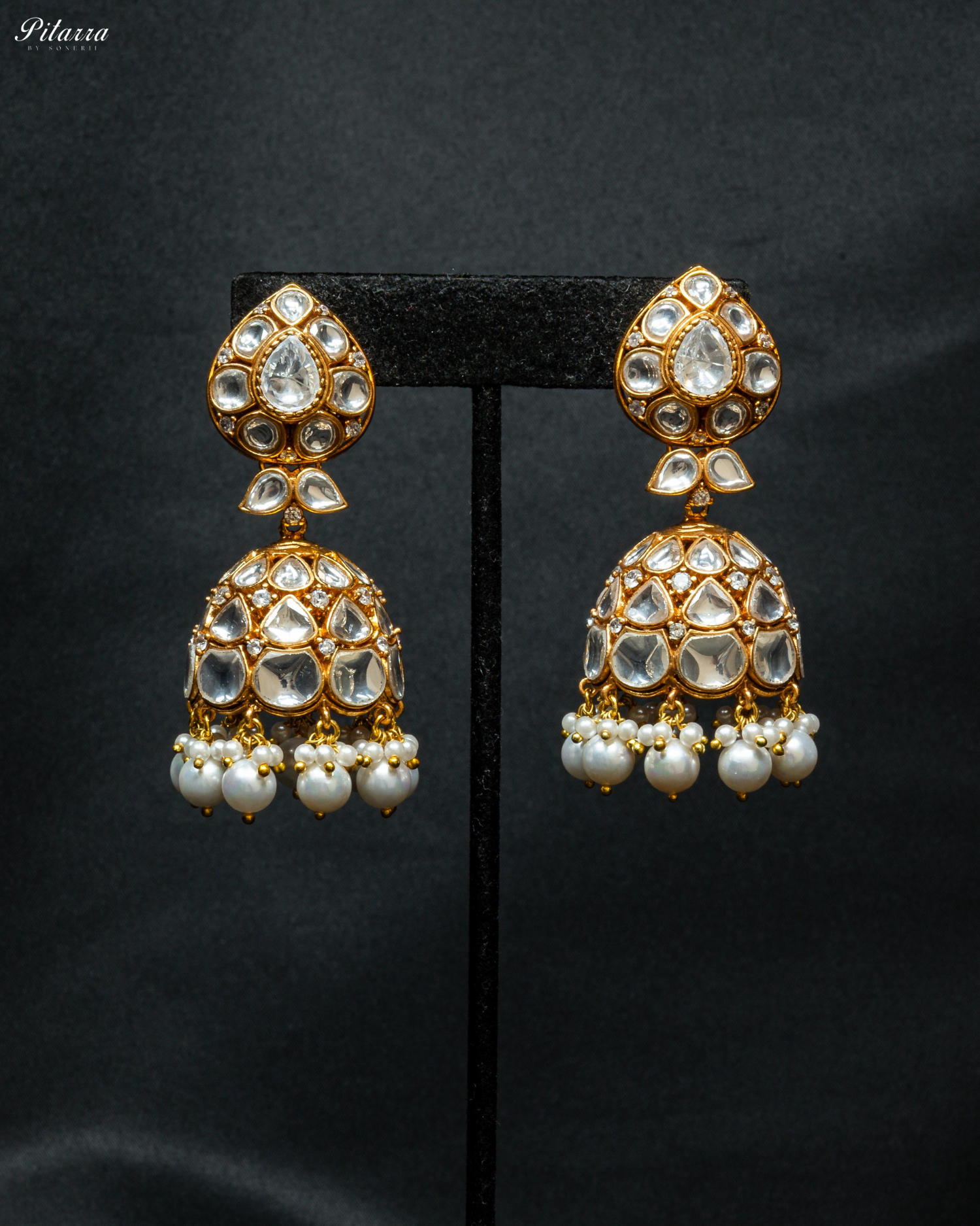 Pitarra White Kundan Jhumki Earrings