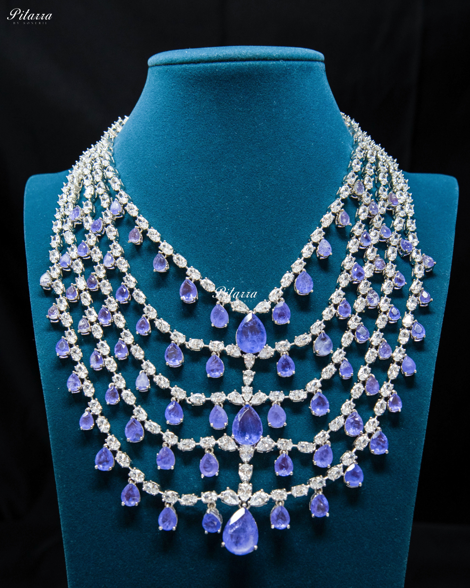 Five Layer Blue CZ Stone Studded Crystal Necklace Set